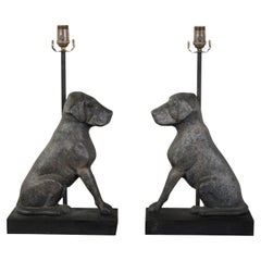 Pair of English Midcentury Metal Dogs Andirons Made into Wired Table Lamps