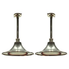 Vintage Pair Of English Midcentury Silver Hanging Lights