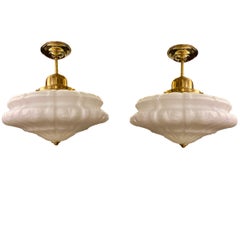 Pair of English Milk Glass Lights. Sold Individually.