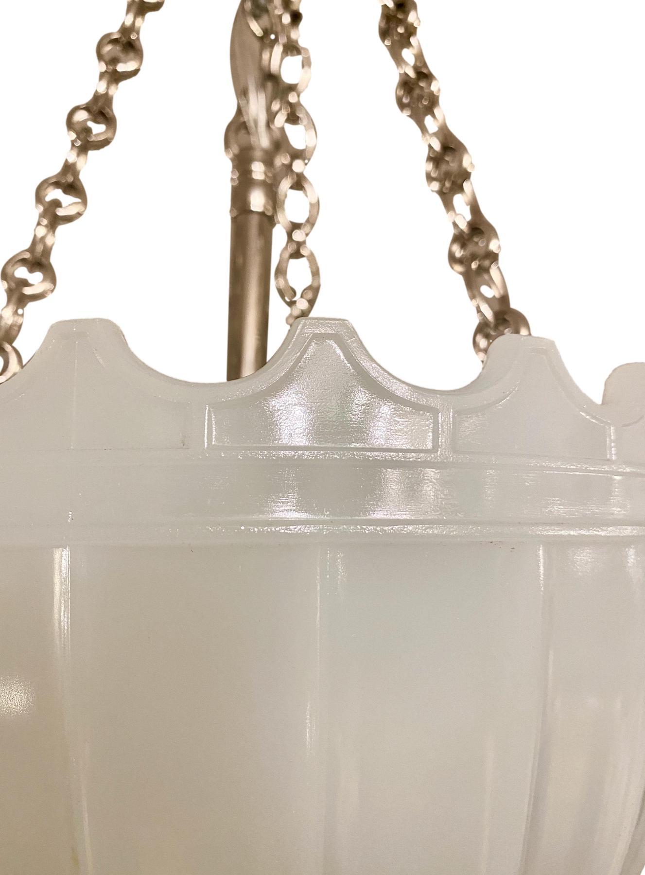 Pair of English Milk Glass Pendant Fixtures, Sold Individually In Good Condition In New York, NY