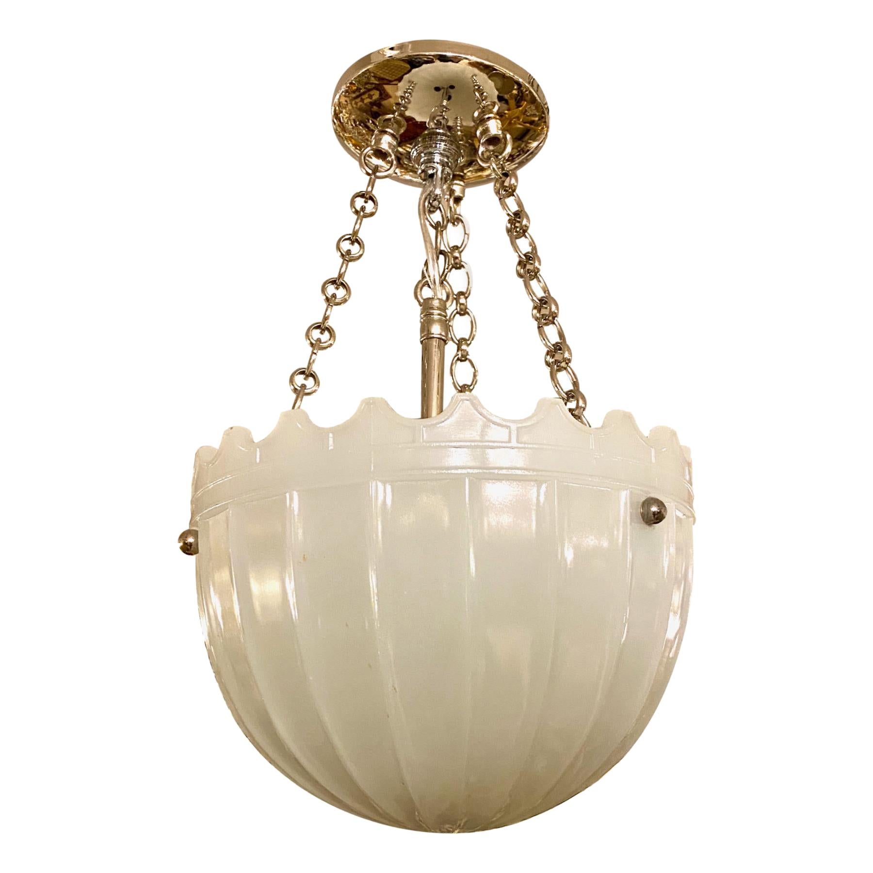 Pair of English Milk Glass Pendant Fixtures, Sold Individually