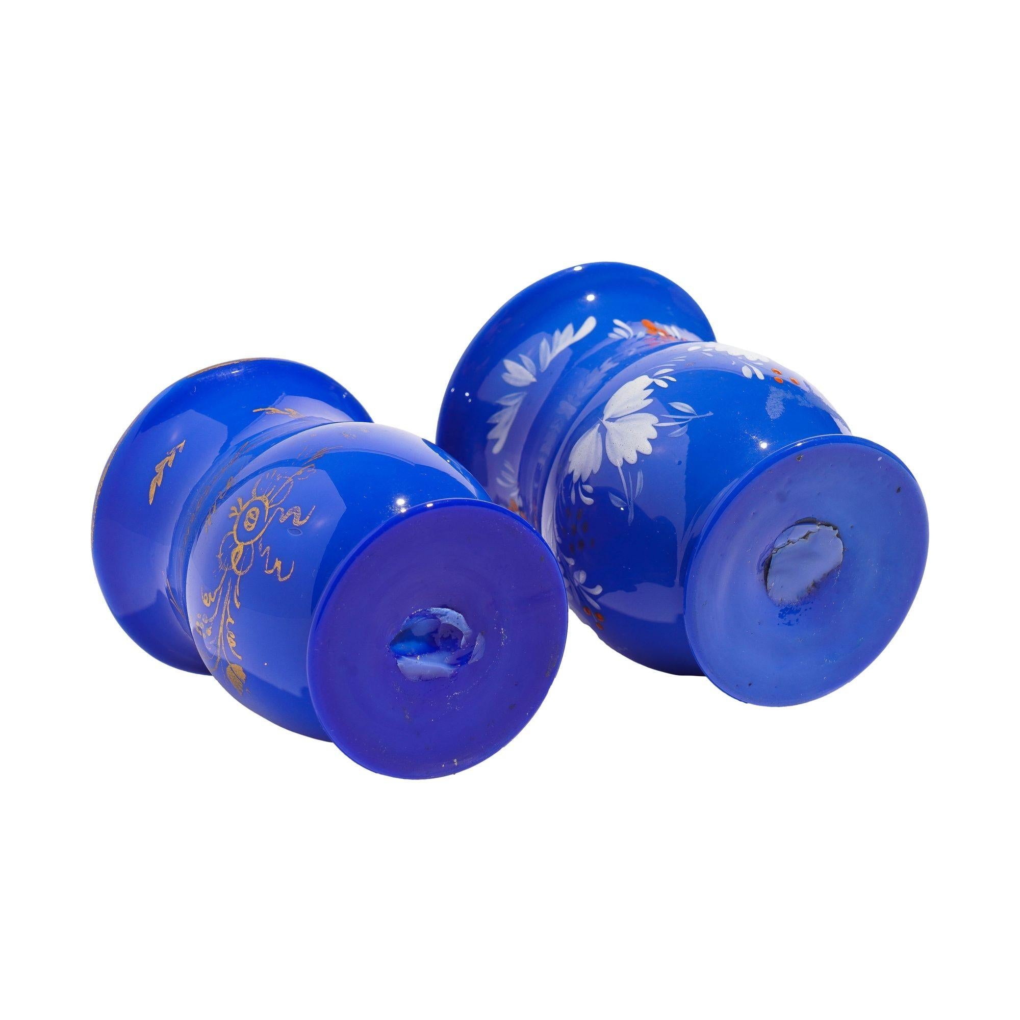 Blown Glass Pair of English miniature blue opaline blown glass mugs, c. 1830 For Sale