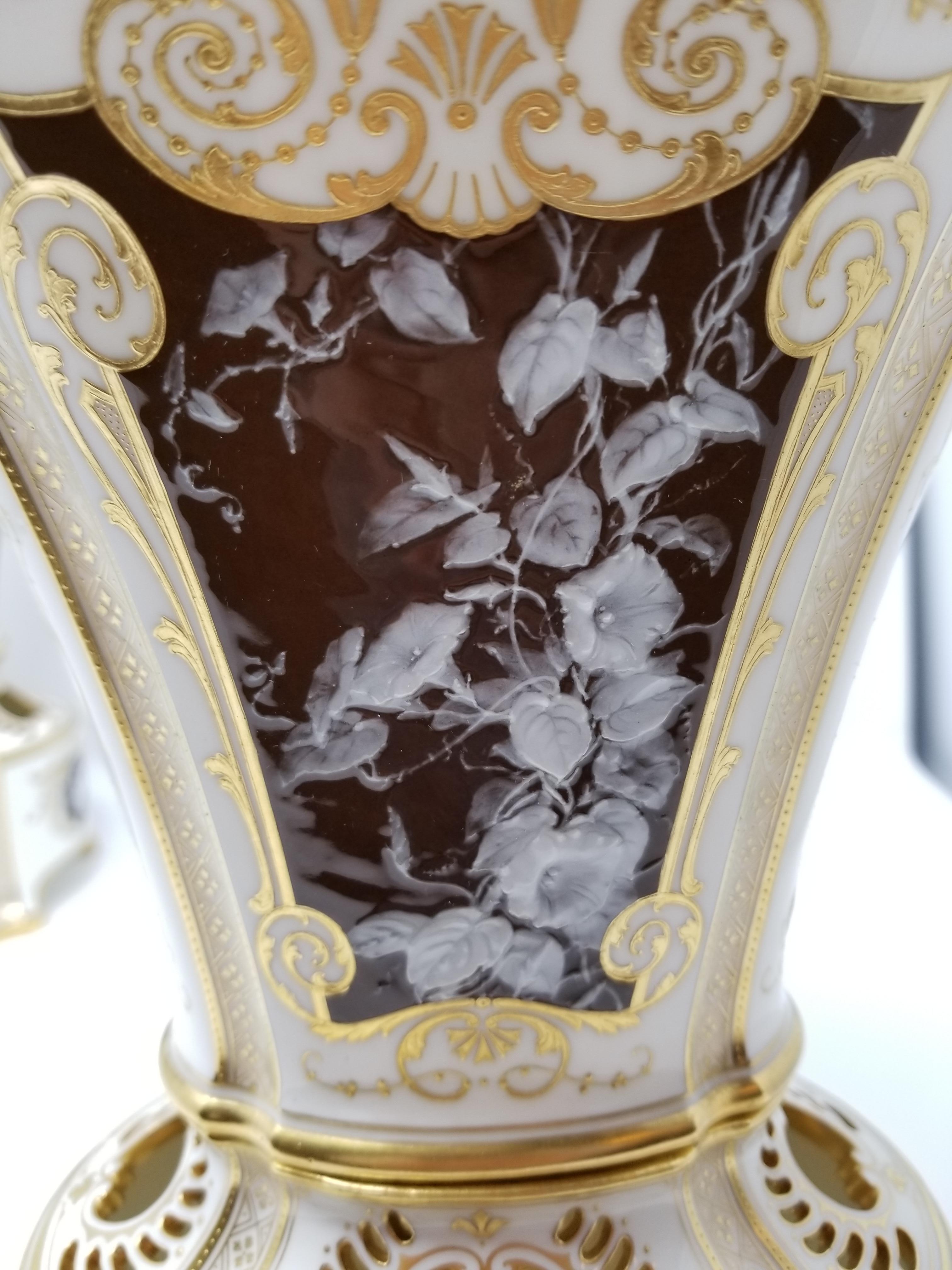 Pair of English Mintons Porcelain Pate Sur Pate Vases Signed Ab, Albion Birks 4