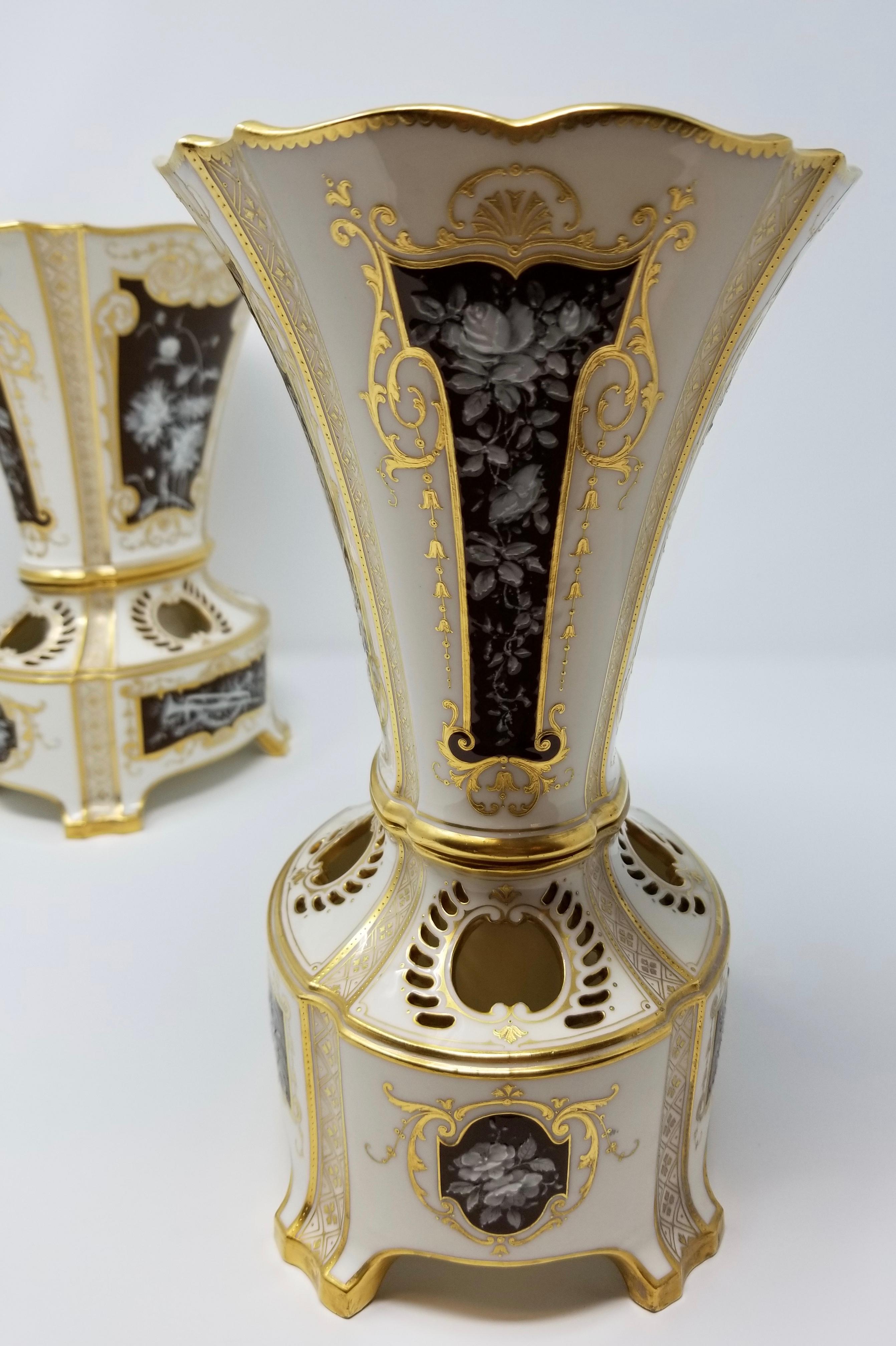 Pair of English Mintons Porcelain Pate Sur Pate Vases Signed Ab, Albion Birks In Excellent Condition In New York, NY
