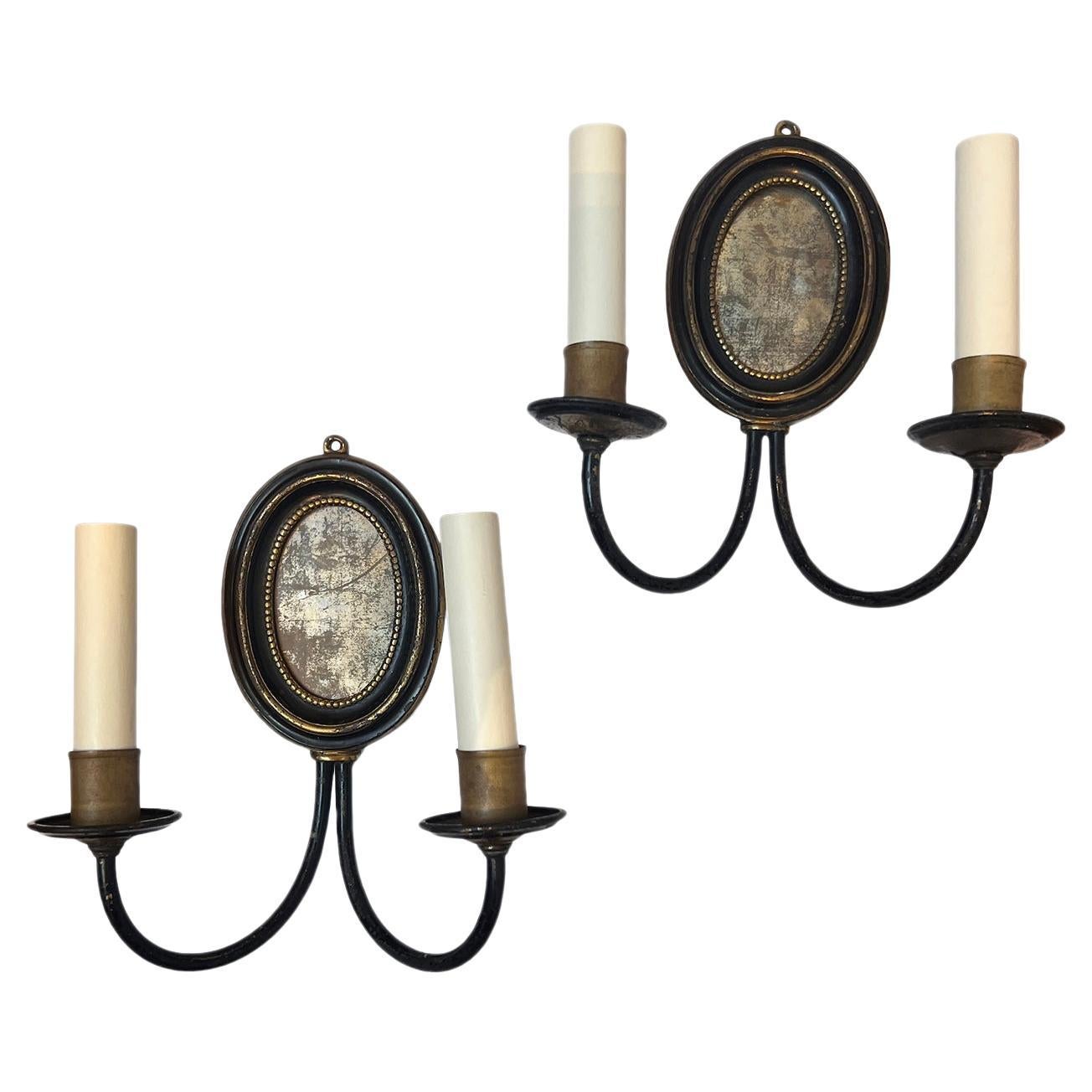 Pair of English Mirrored Sconces For Sale