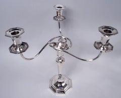 Pair of English Modern Classical Sterling Silver 3-Light Candelabra, 1926-1928