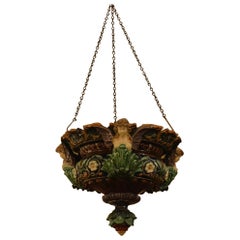 Pair of English Multicolored Majolica Jardinière Light Fixtures, circa 1870