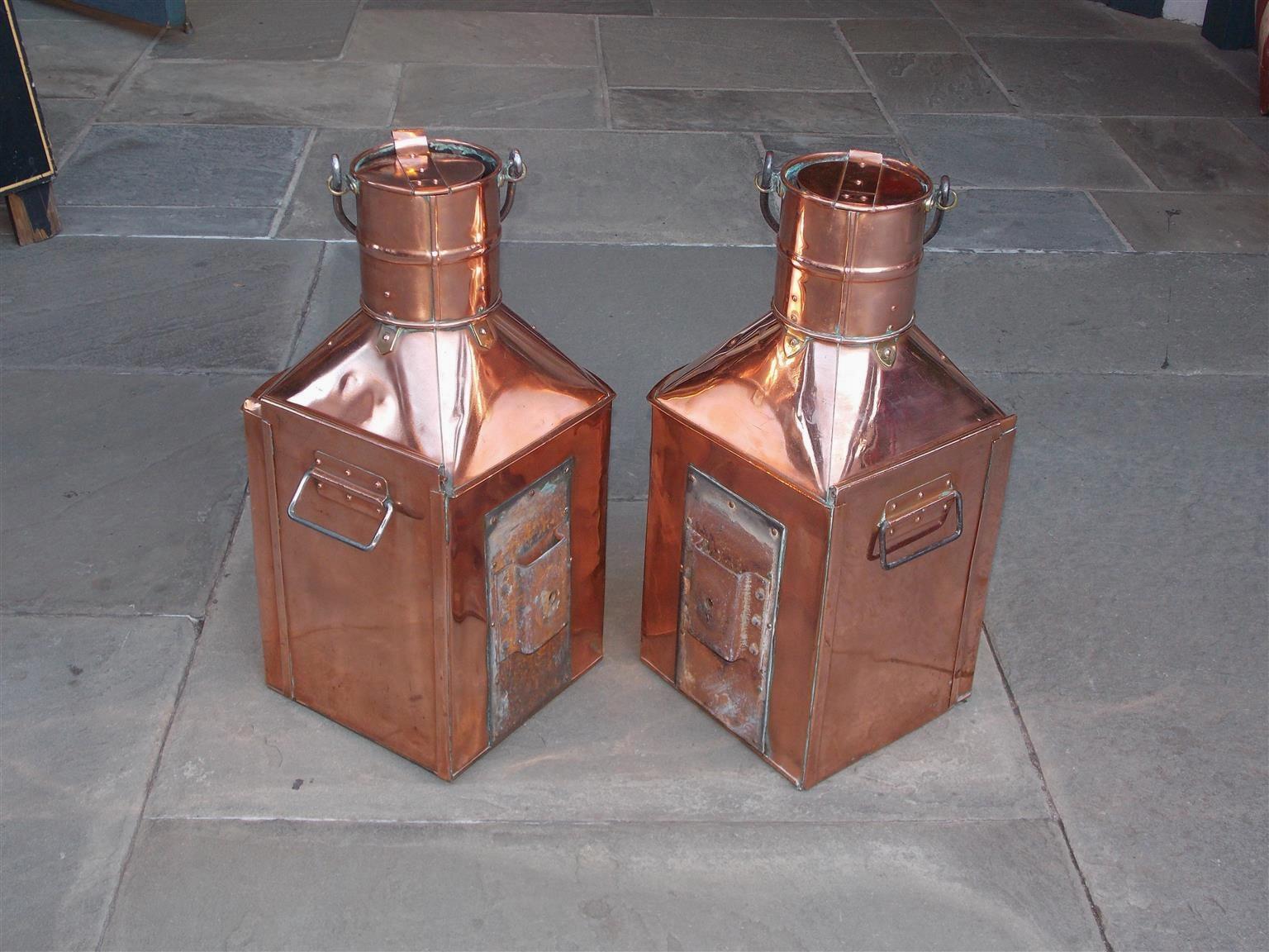 Cast Pair of English Nautical Copper & Brass Ship Lanterns, Griffiths & Sons. C. 1880