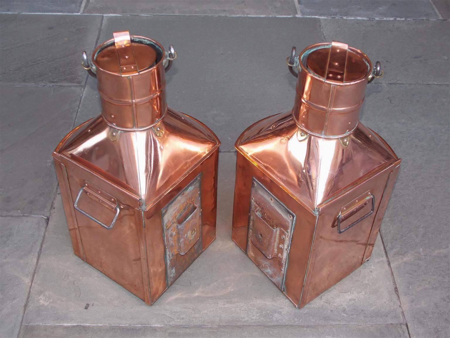 Pair of English Nautical Copper & Brass Ship Lanterns, Griffiths & Sons. C. 1880 In Excellent Condition In Hollywood, SC
