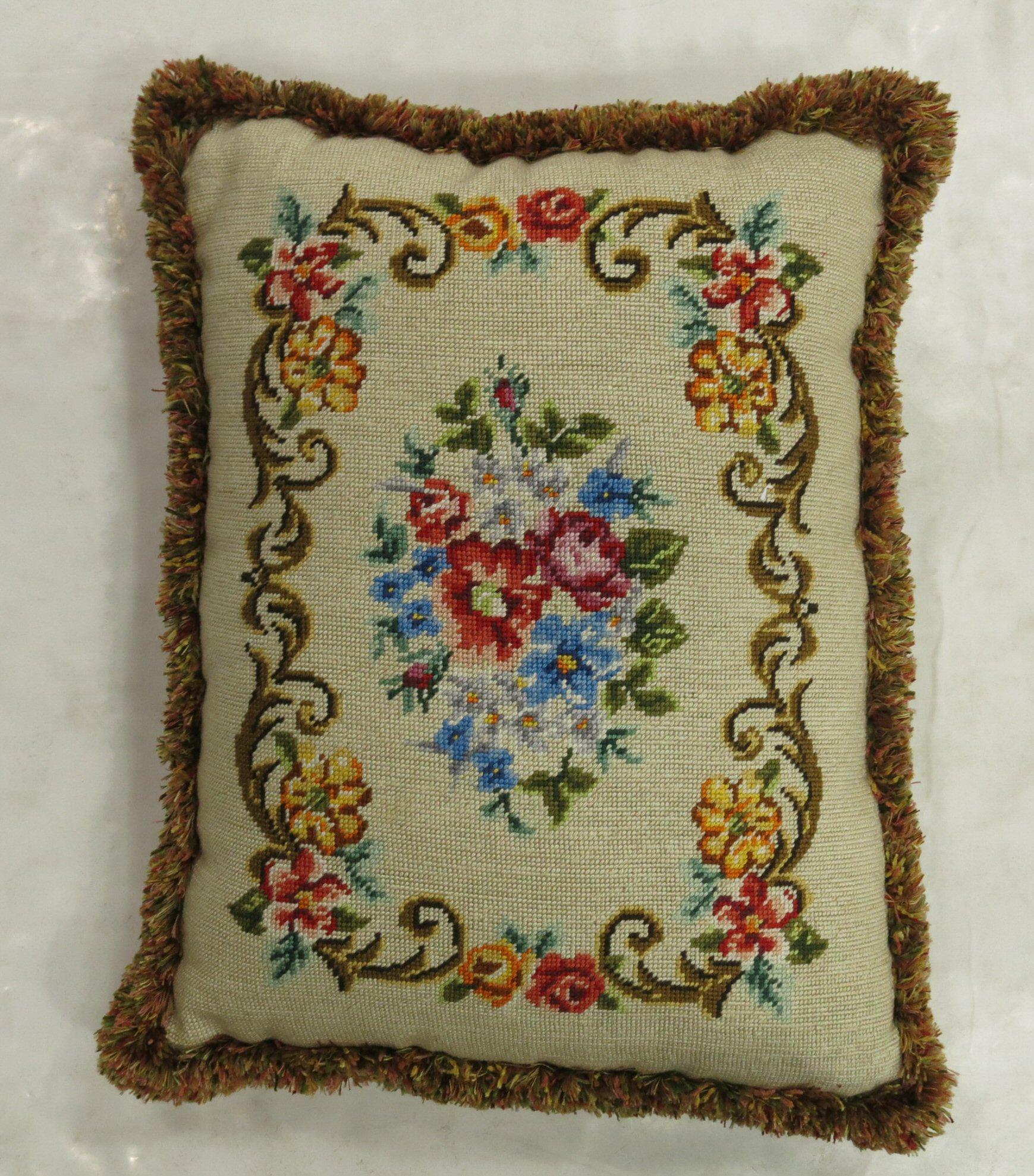 Aubusson Pair of English Needlepoint Pillows For Sale