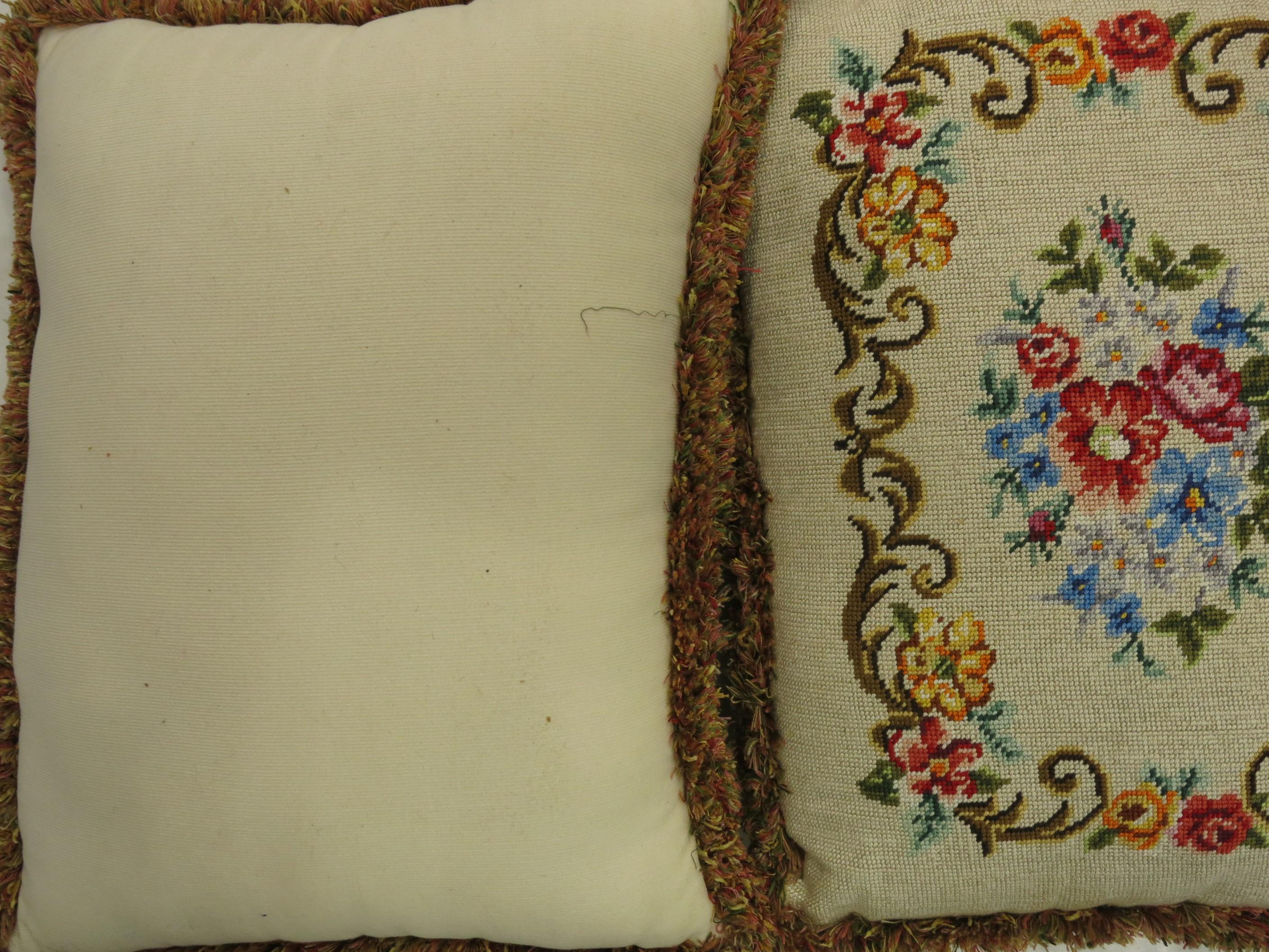 Wool Pair of English Needlepoint Pillows For Sale