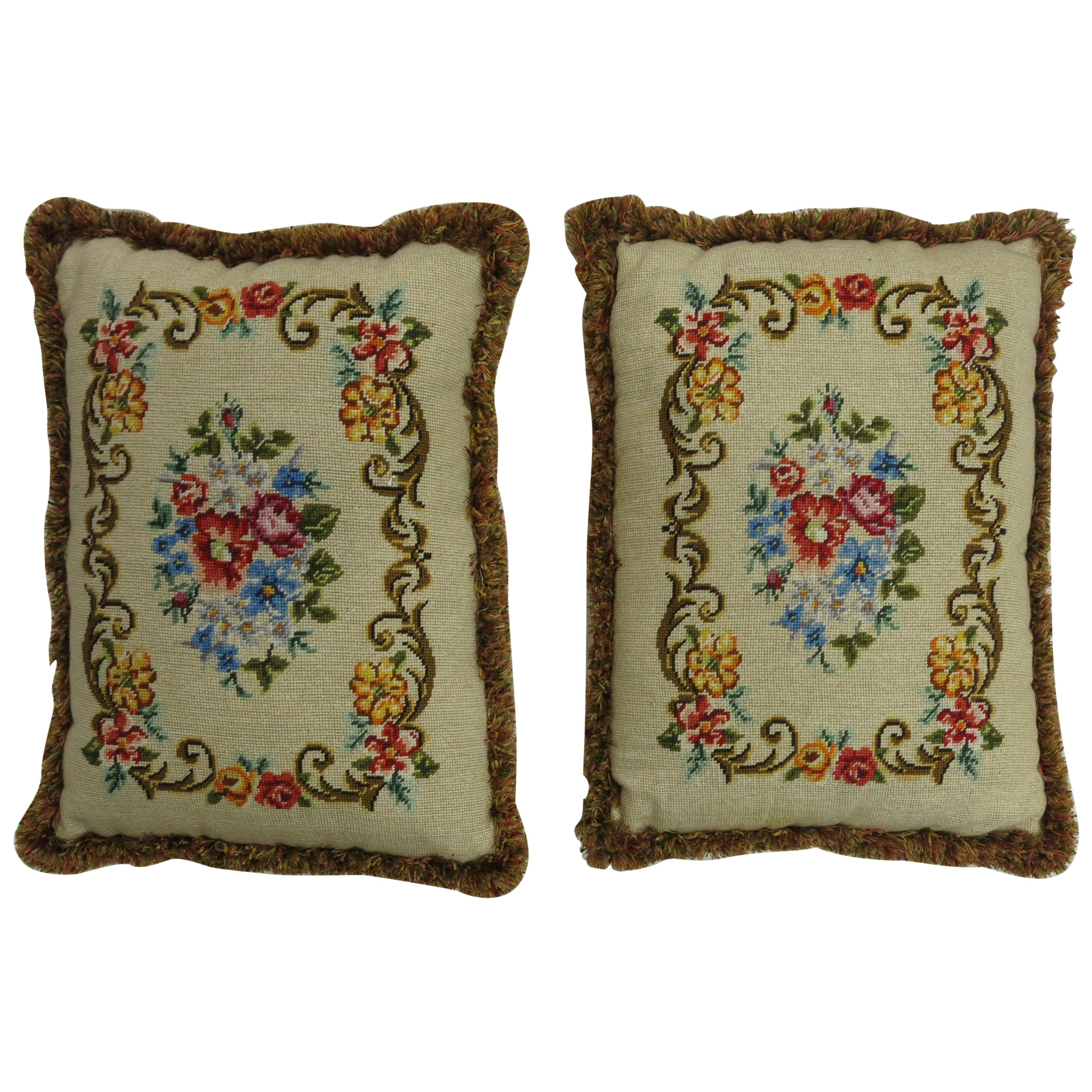 Pair of English Needlepoint Pillows For Sale