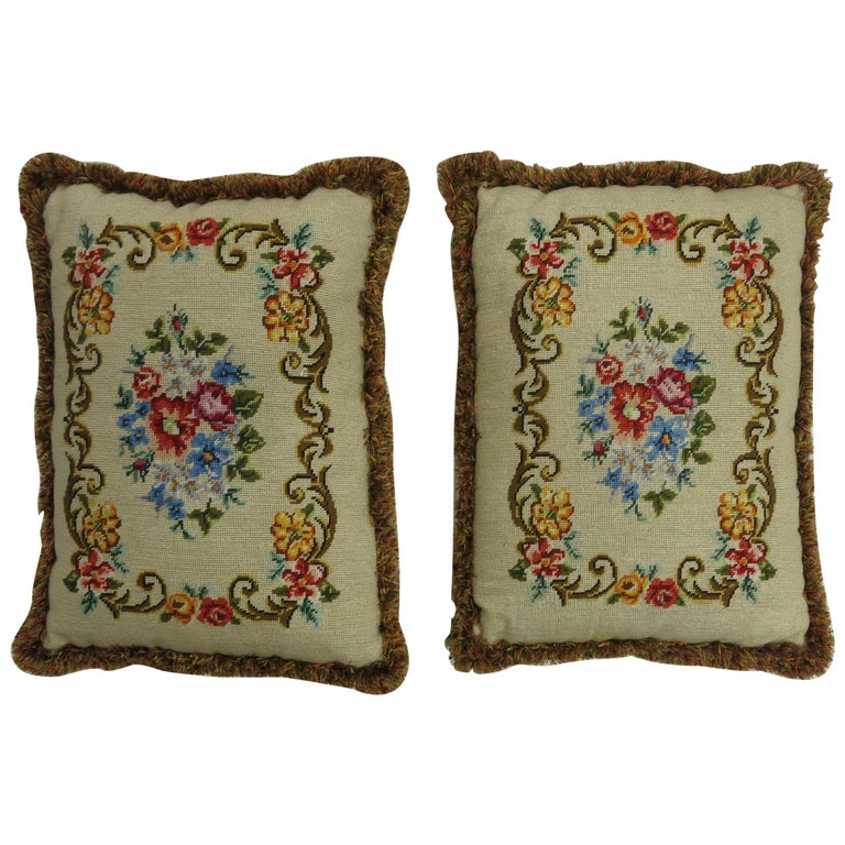Pair of English Needlepoint Pillows For Sale at 1stDibs