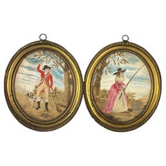 Pair of English Needlepoint Portraits, 18th Century