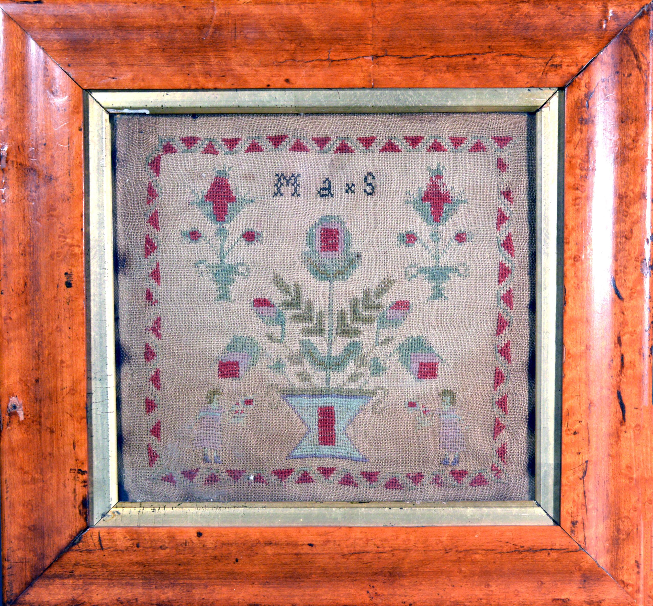 Pair of English needlework pictures, circa 1830

Both of the linen needlework by the same hand.

On one are the initials 