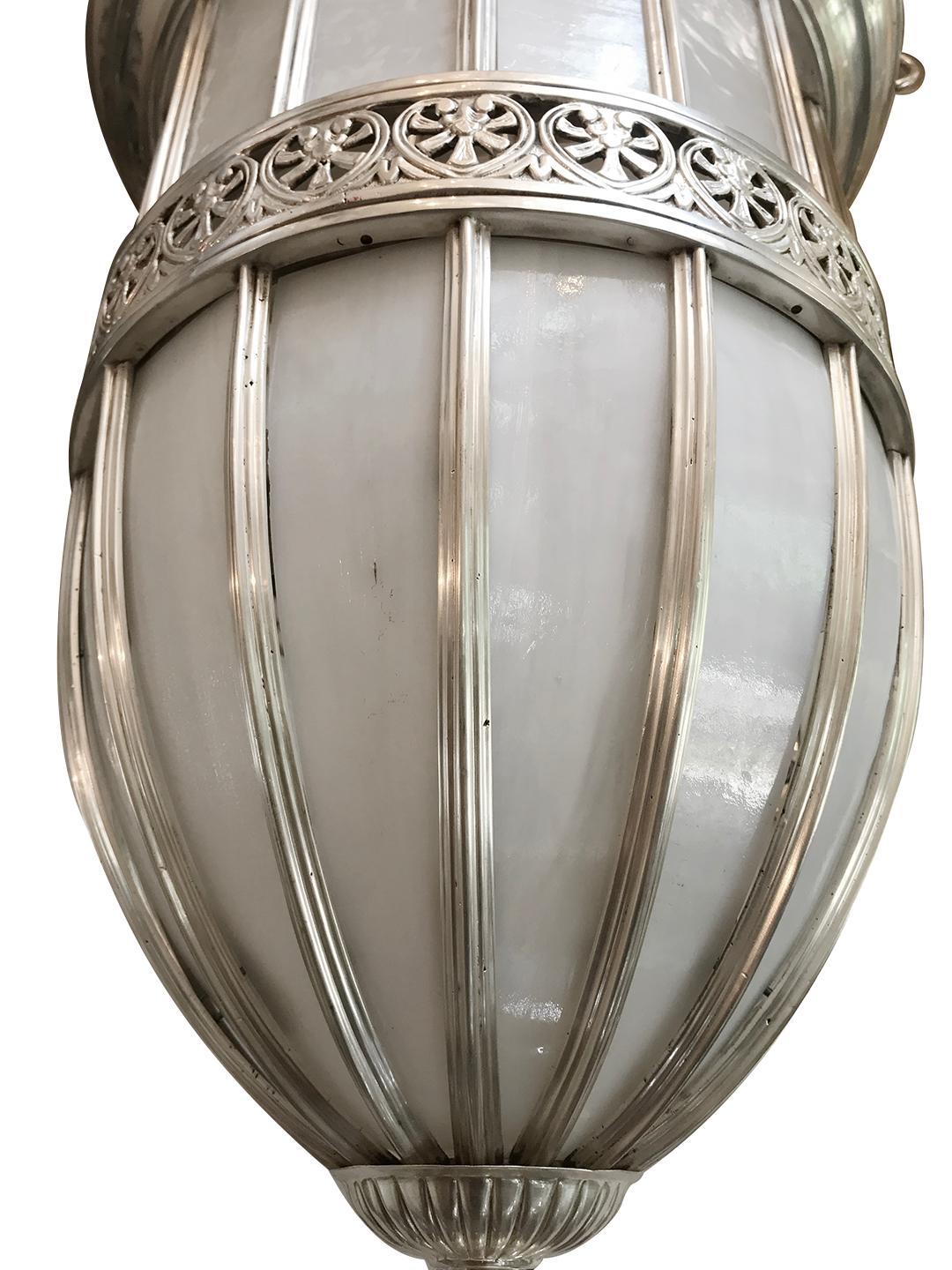 Mid-20th Century Pair of English Neoclassic Silver Plated Lanterns, Sold Individually For Sale