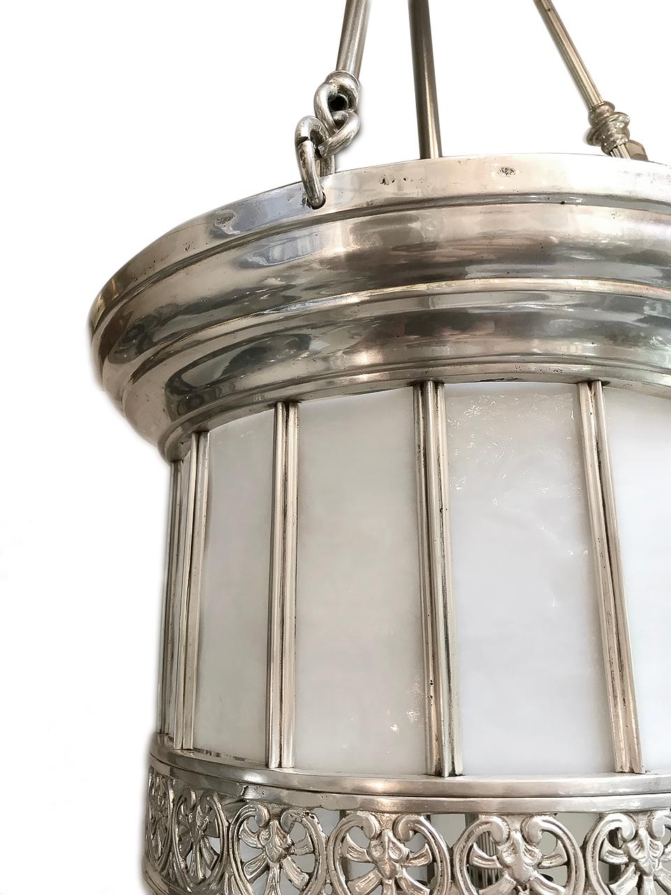 Pair of English Neoclassic Silver Plated Lanterns, Sold Individually For Sale 1