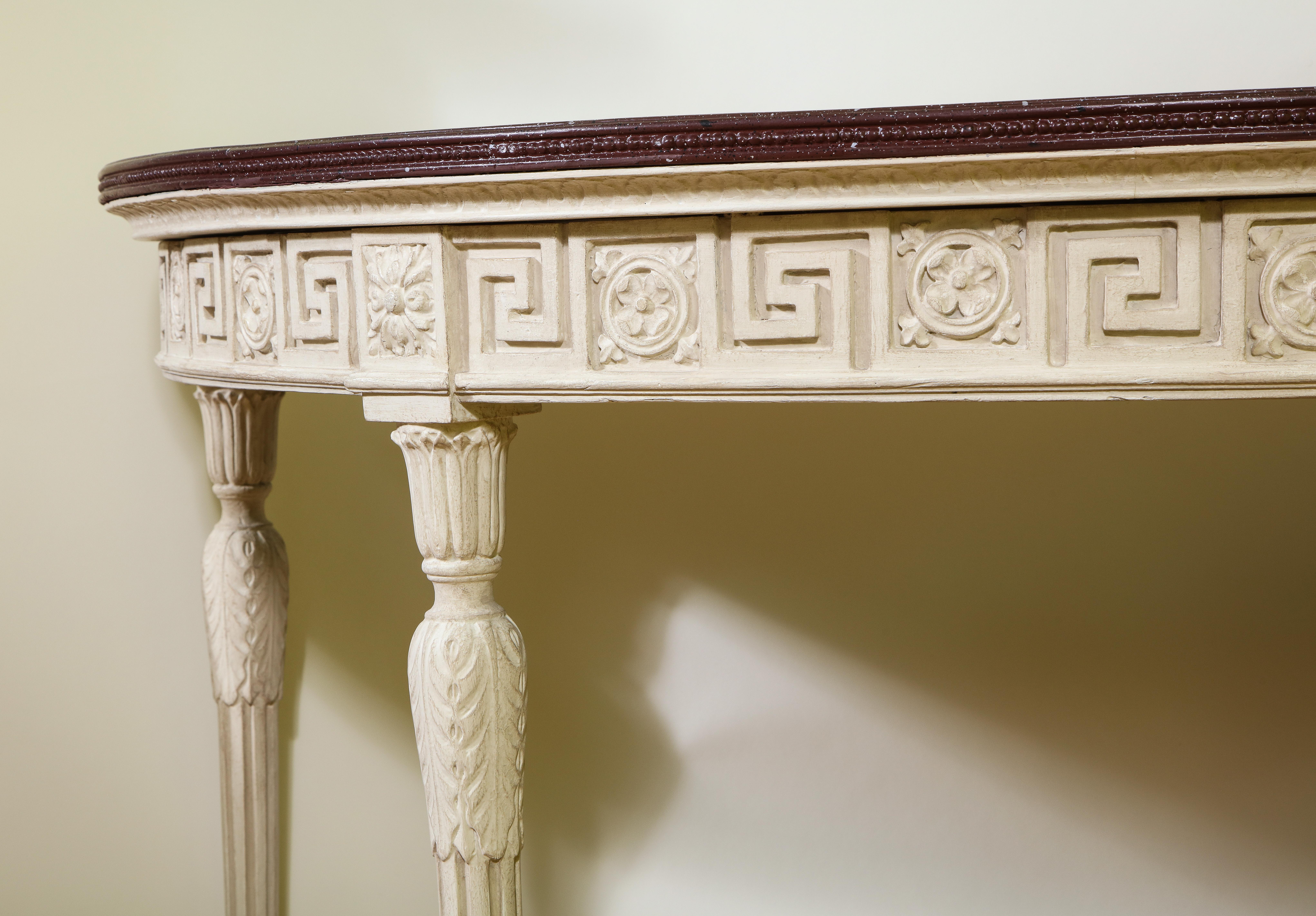 Adam Style Pair of English Neoclassical Demi-Lune Console Tables