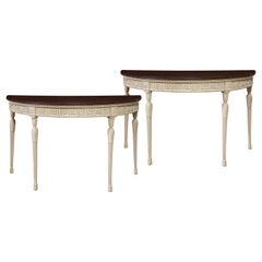 Pair of English Neoclassical Demi-Lune Console Tables