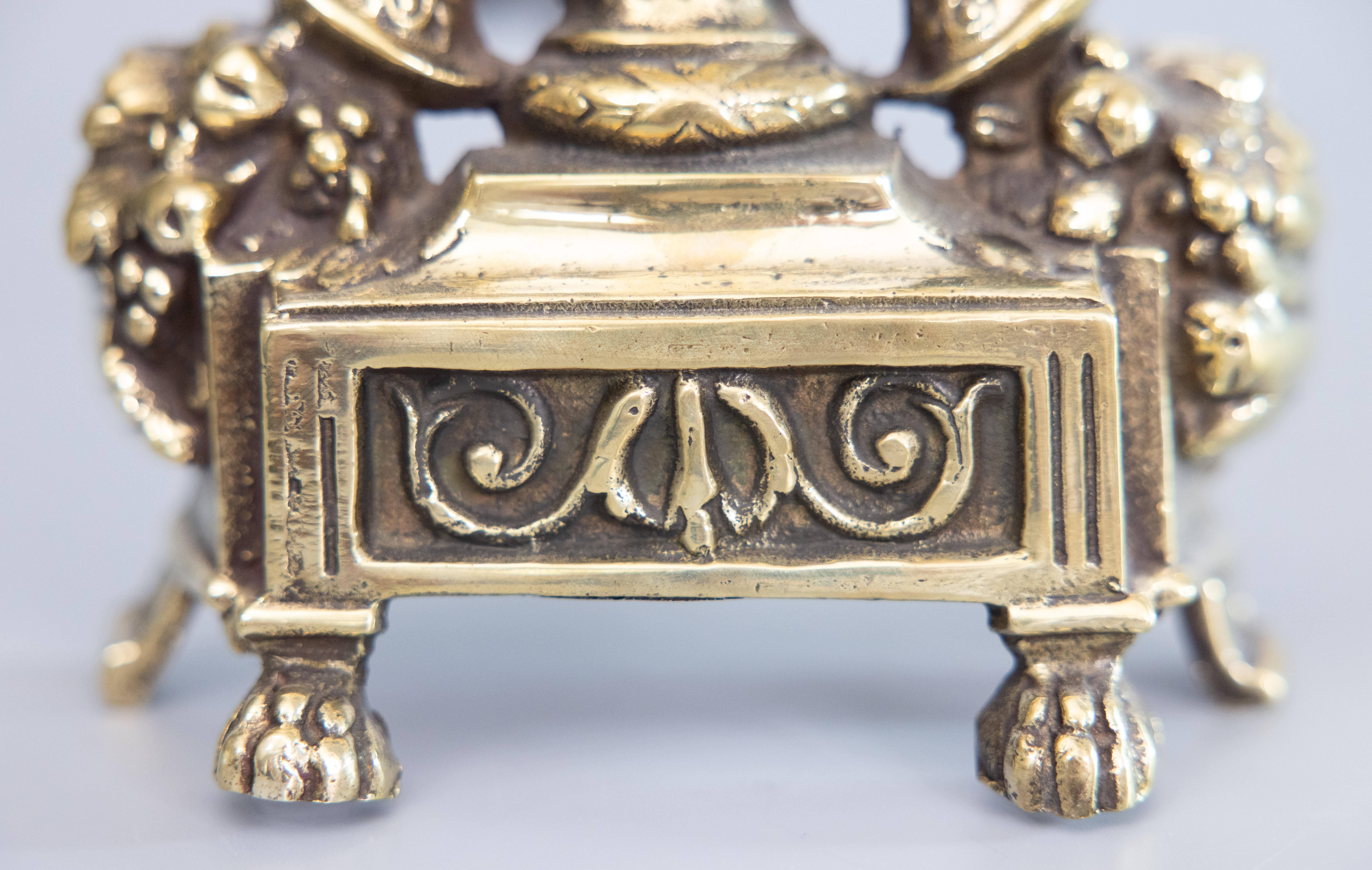 Pair of English Neoclassical Style Brass Andirons, Circa 1900 For Sale 1