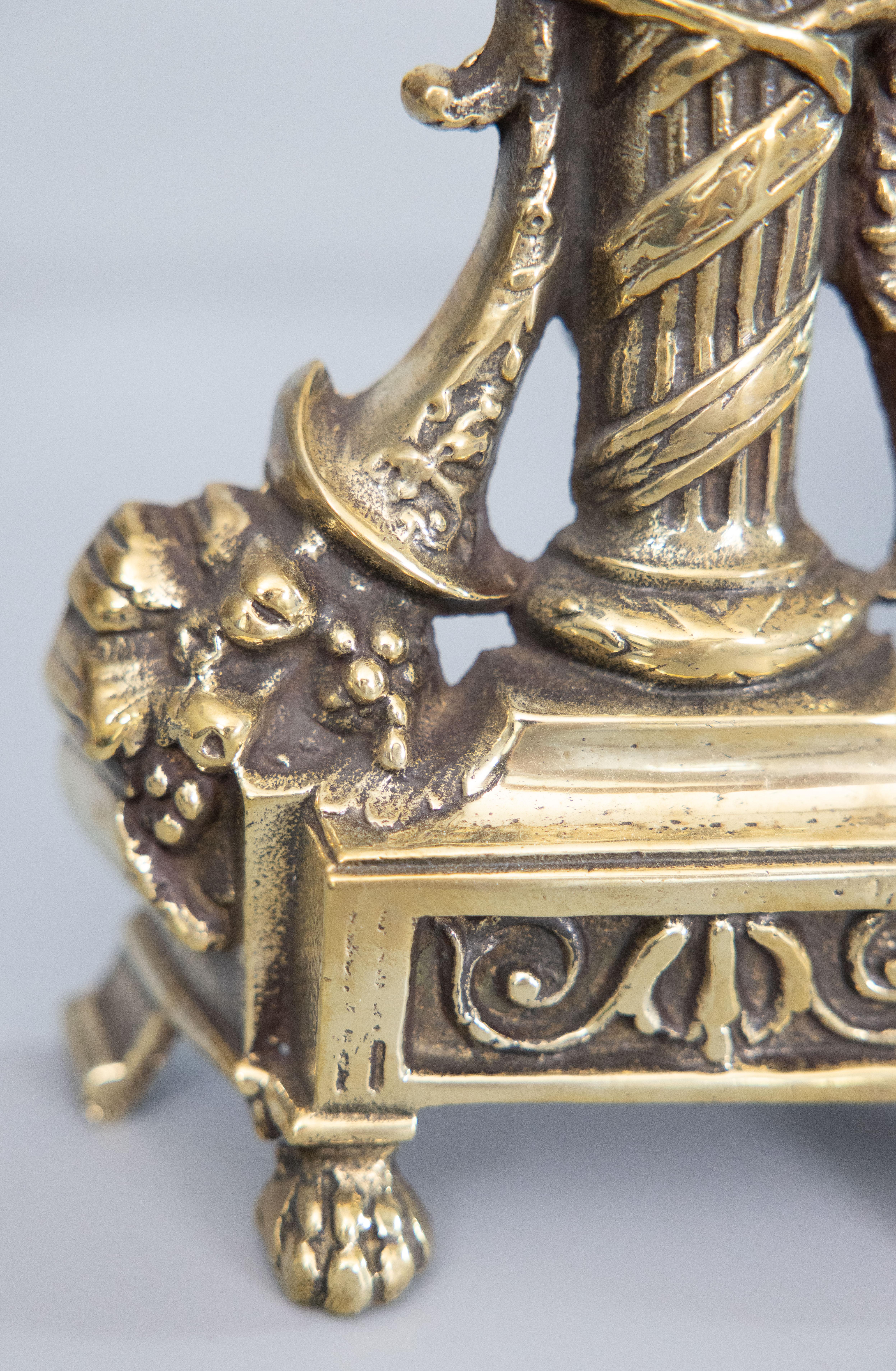 Pair of English Neoclassical Style Brass Andirons, Circa 1900 For Sale 2