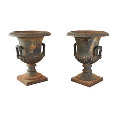 Pair of English Neoclassical Style Cast Iron Garden Urns