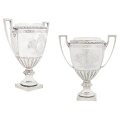 Vintage Pair Of English Neoclassical Style Electroplate Urn Wine Coolers, 20th Century
