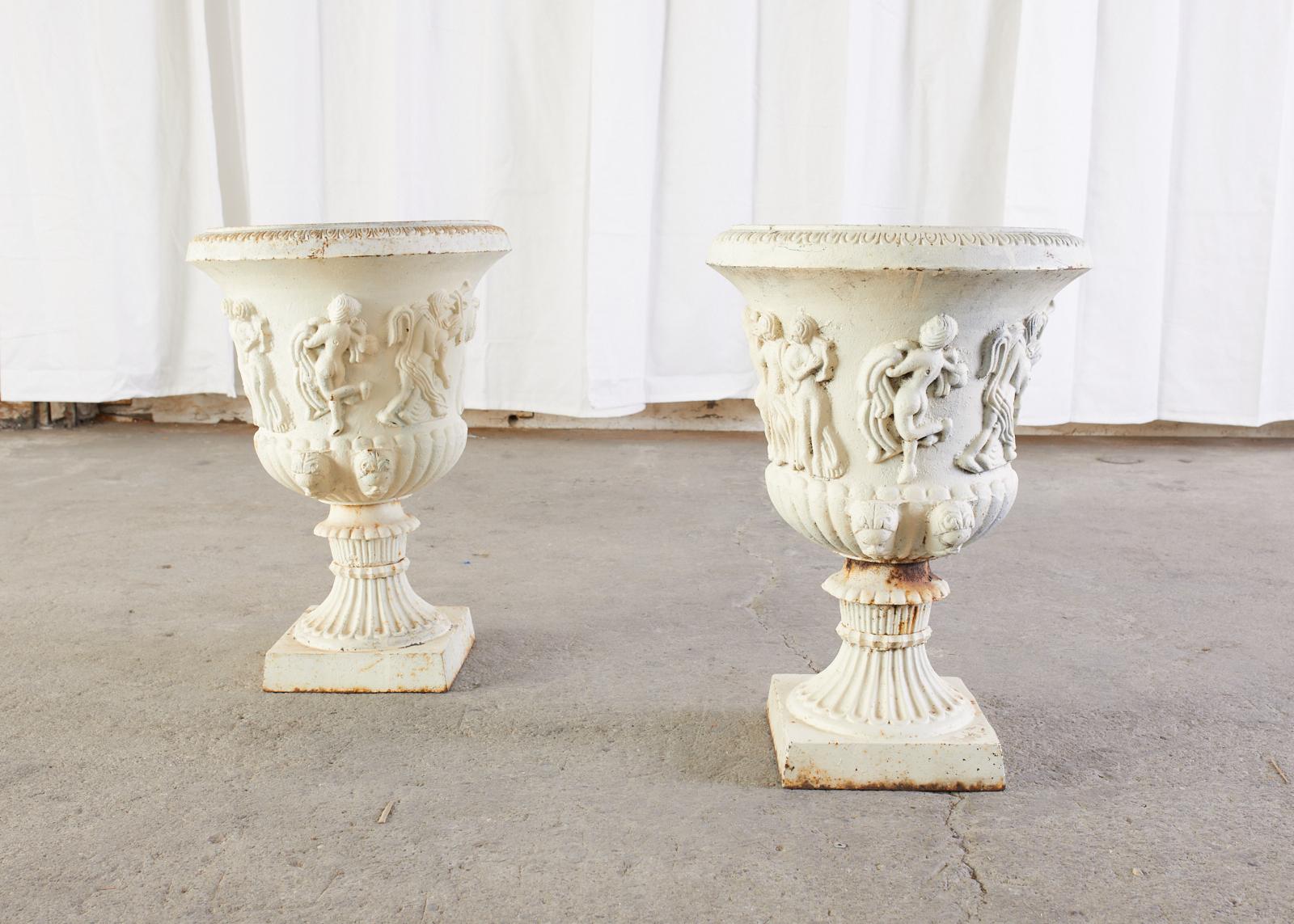 Pair of English Neoclassical Style Iron Garden Urns In Distressed Condition For Sale In Rio Vista, CA