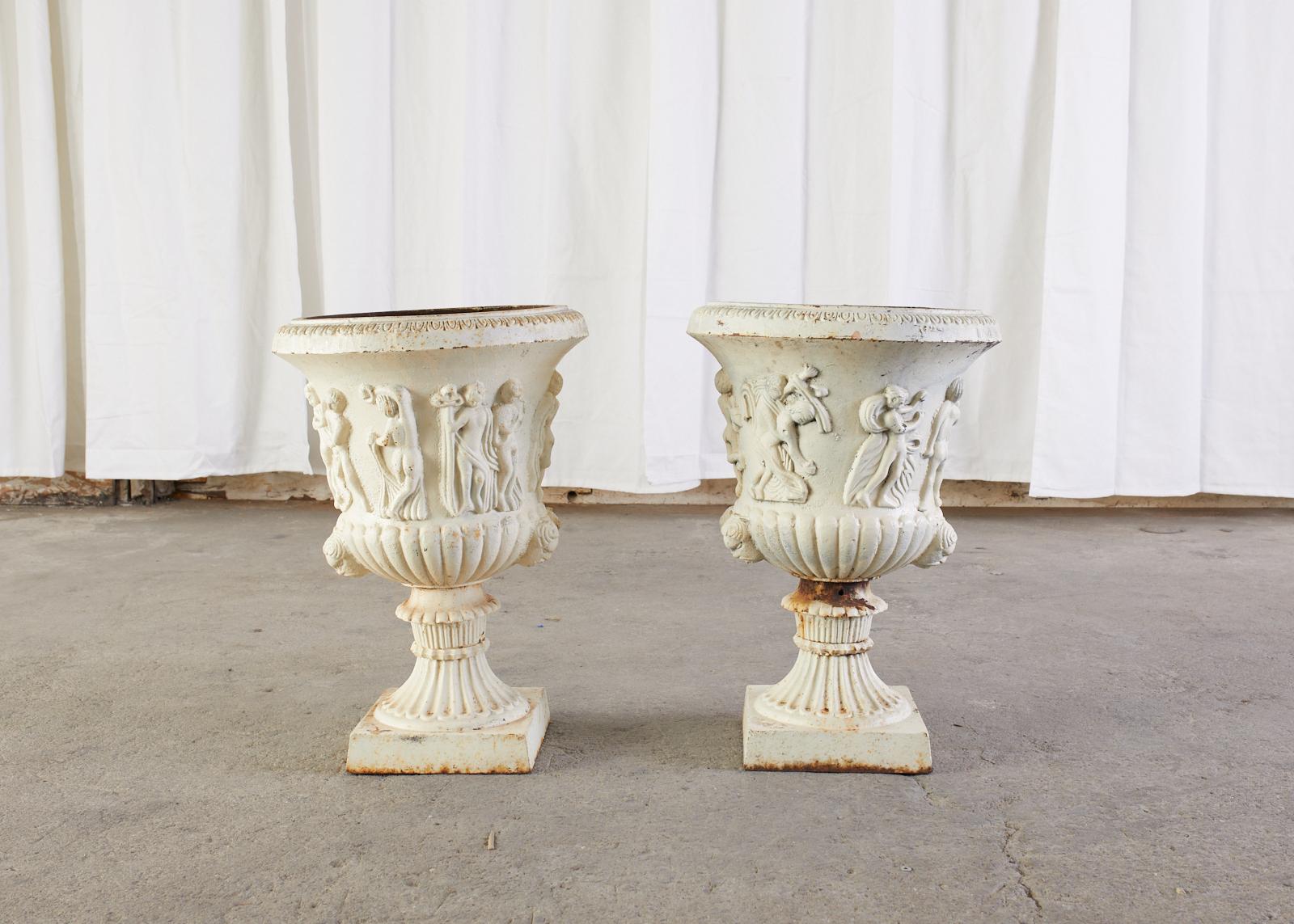 Pair of English Neoclassical Style Iron Garden Urns For Sale 1