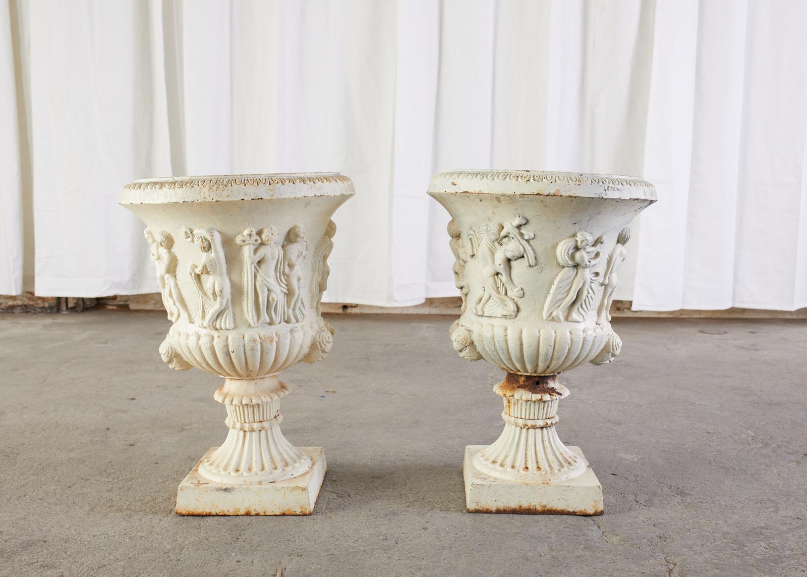 Pair of English Neoclassical Style Iron Garden Urns For Sale 2