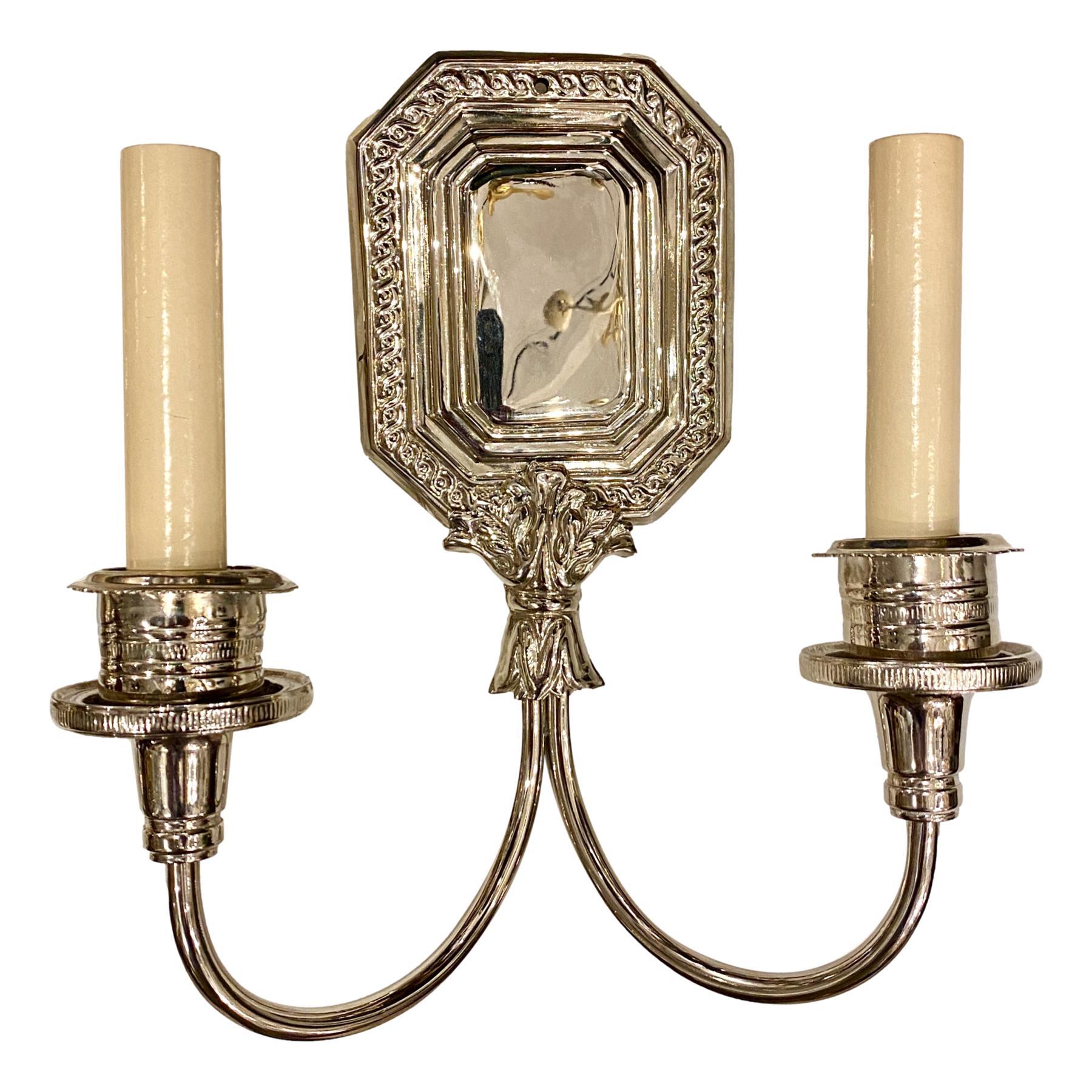 Mid-20th Century Pair of English Nickel-Plated Sconces