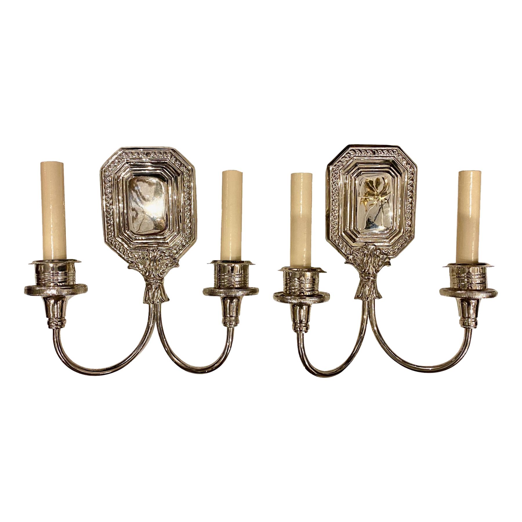 Pair of English Nickel-Plated Sconces