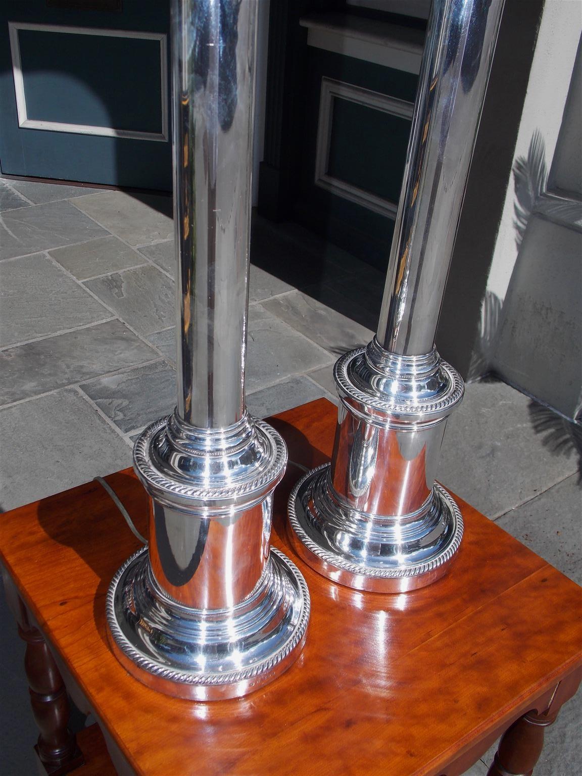 Pair of English Nickel Silver Column Table Lamps, Originally Gas. Circa, 1880 4