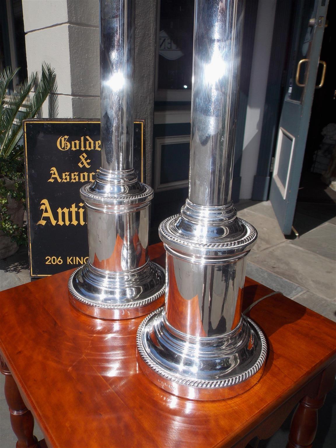 Pair of English Nickel Silver Column Table Lamps, Originally Gas. Circa, 1880 5