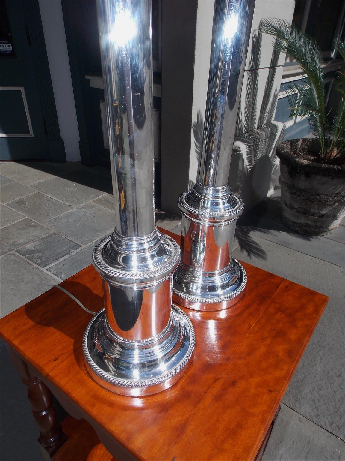 Pair of English Nickel Silver Column Table Lamps, Originally Gas. Circa, 1880 3