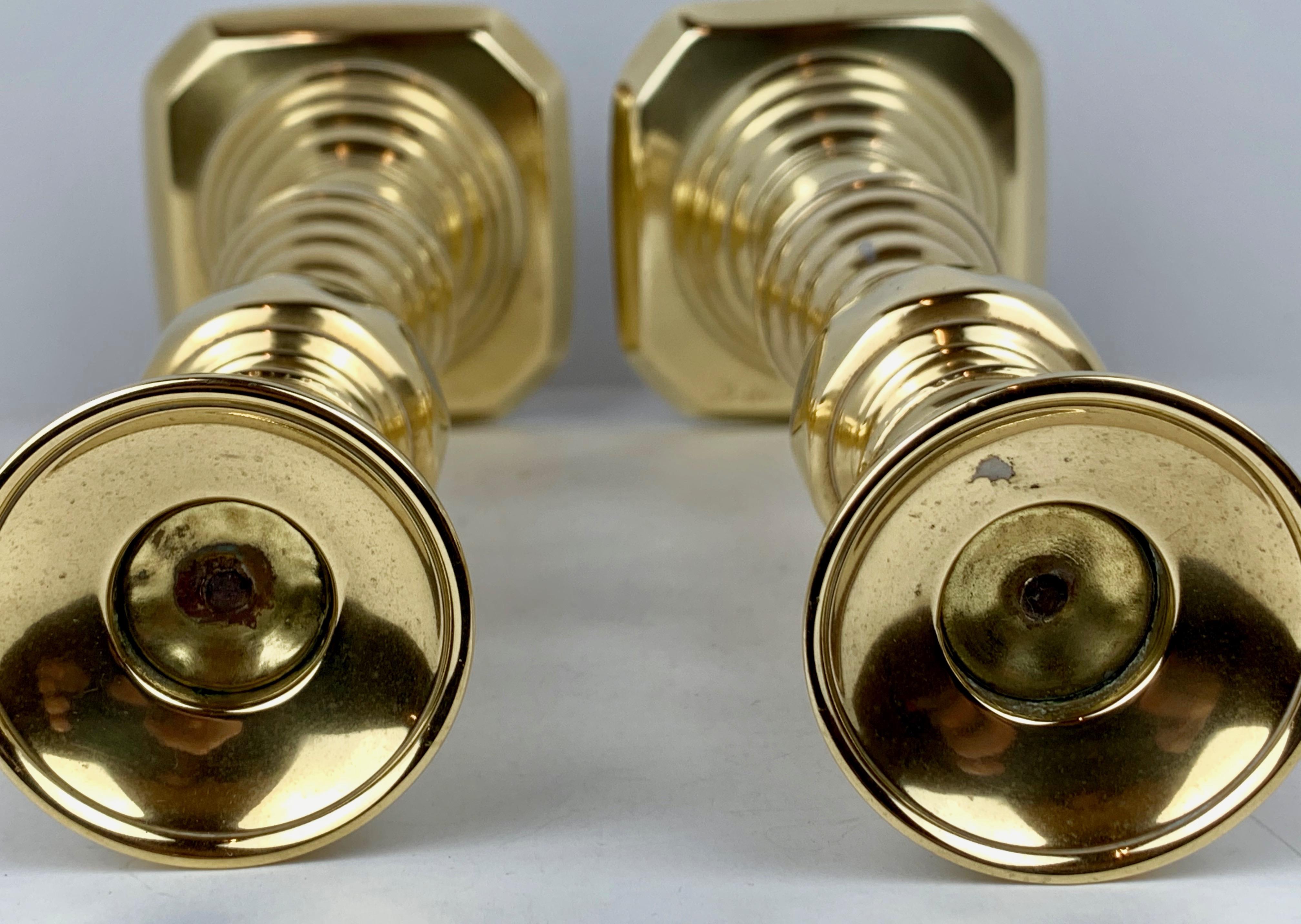 English Brass Push-up Candlesticks, England, 19th Century-A pair