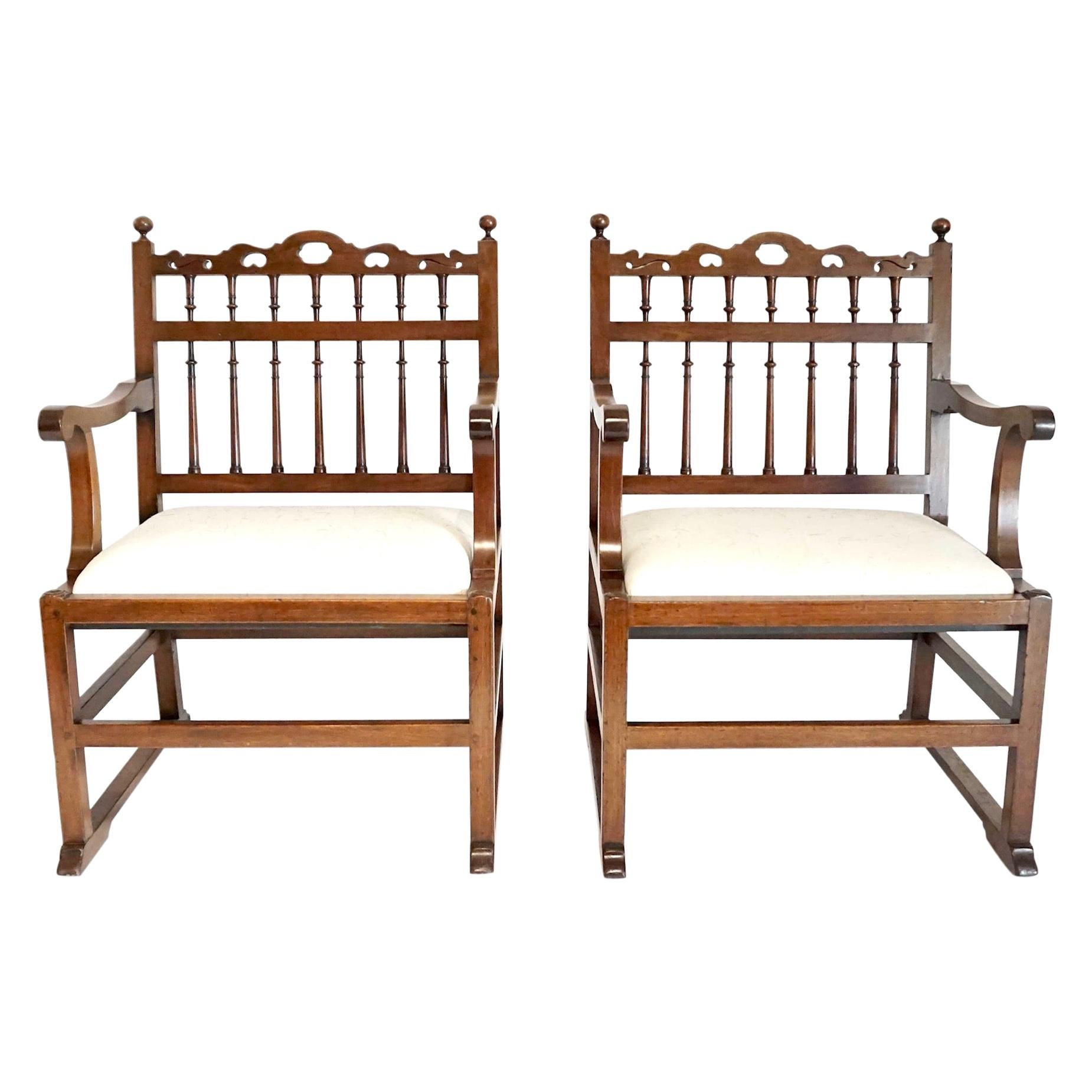 A Pair of Northern English Spindle-Back Arm Chairs, circa 1780 For Sale