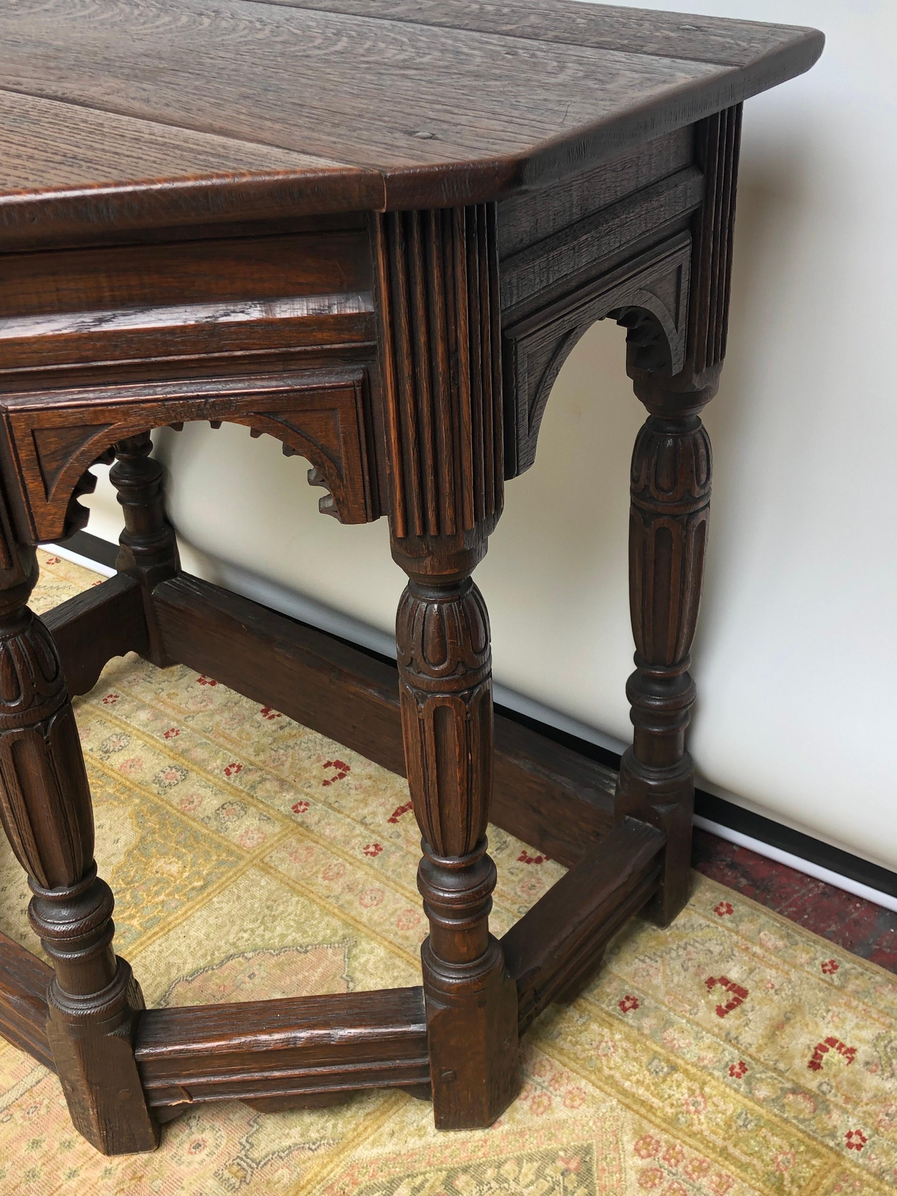 Pair of English Oak Elizabethan Style Console / Side Tables, 19th Century 11