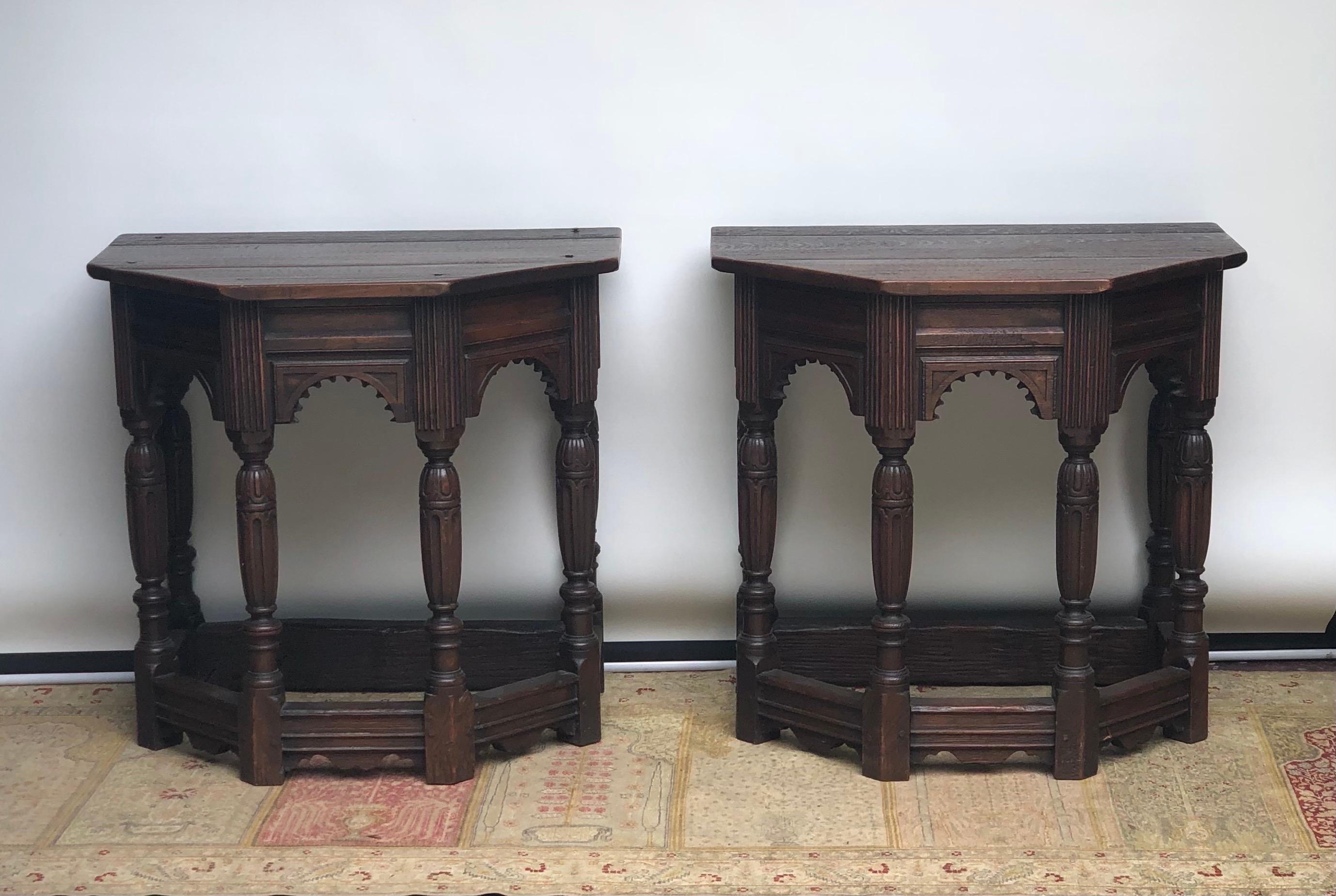 Pair of English Oak Elizabethan Style Console / Side Tables, 19th Century 13