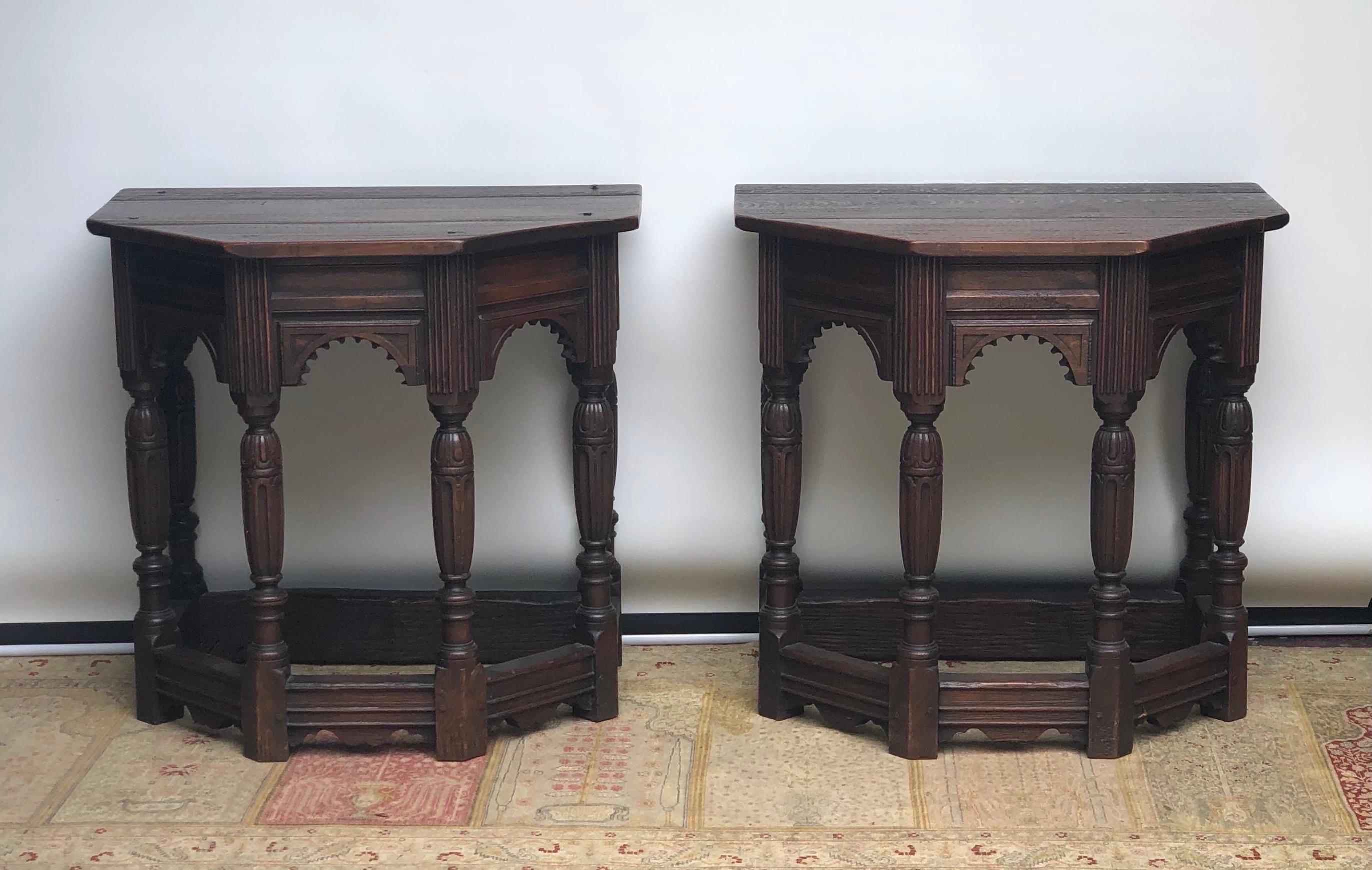 Pair of English Oak Elizabethan Style Console / Side Tables, 19th Century 14