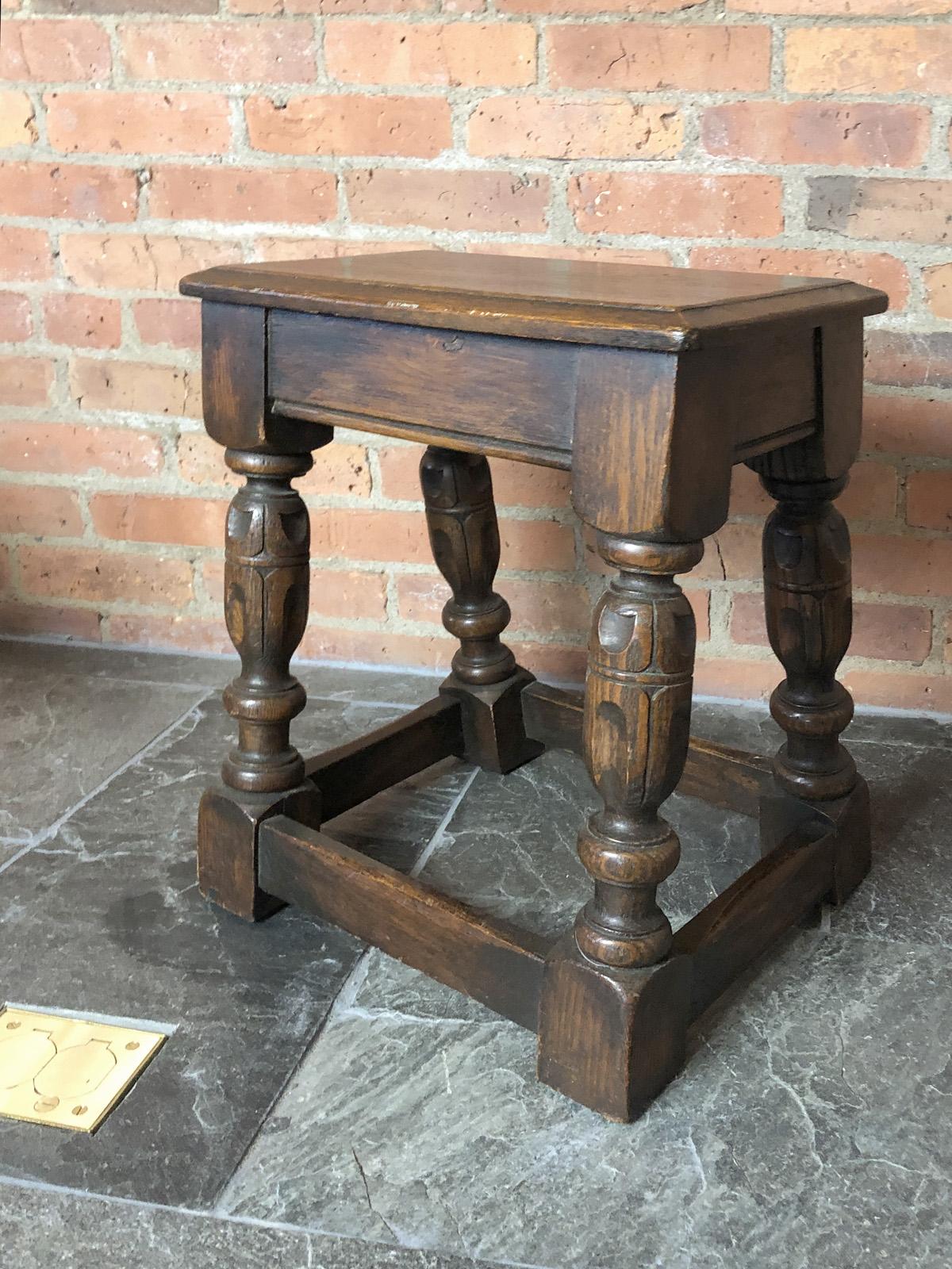 Pair of English Oak Elizabethan Style Stools or End Tables For Sale 1