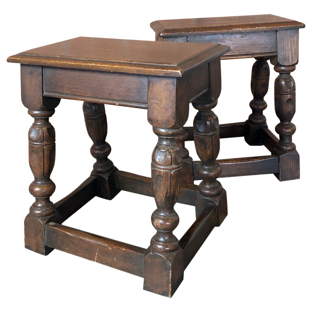 Pair of English Oak Elizabethan Style Stools or End Tables