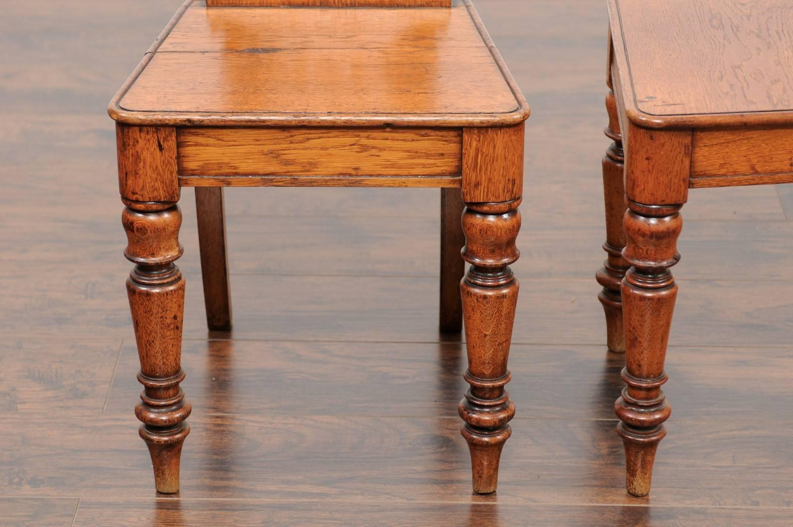 Pair of English Oak Hall Chairs with Carved Shield Backs and Cartouches, 1890s 4