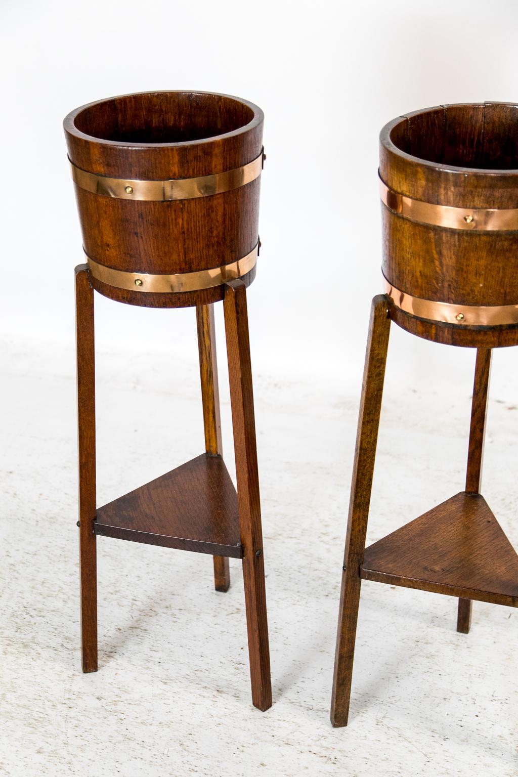 oak and copper plant stands