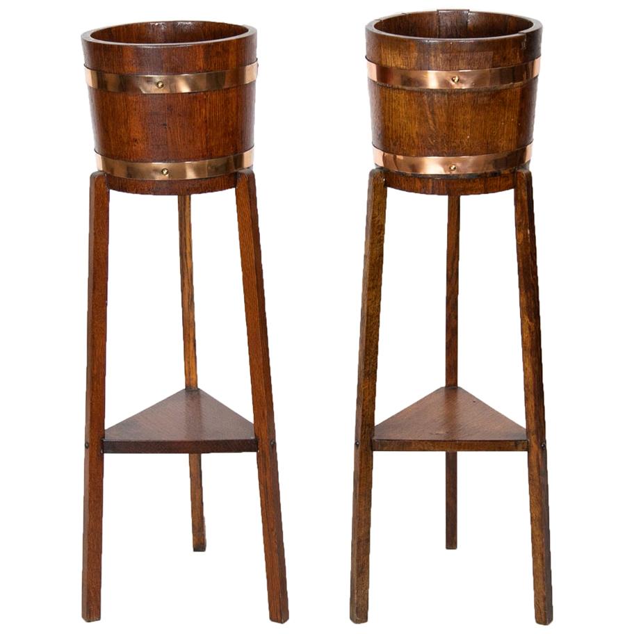 Pair of English Oak Planter Stands