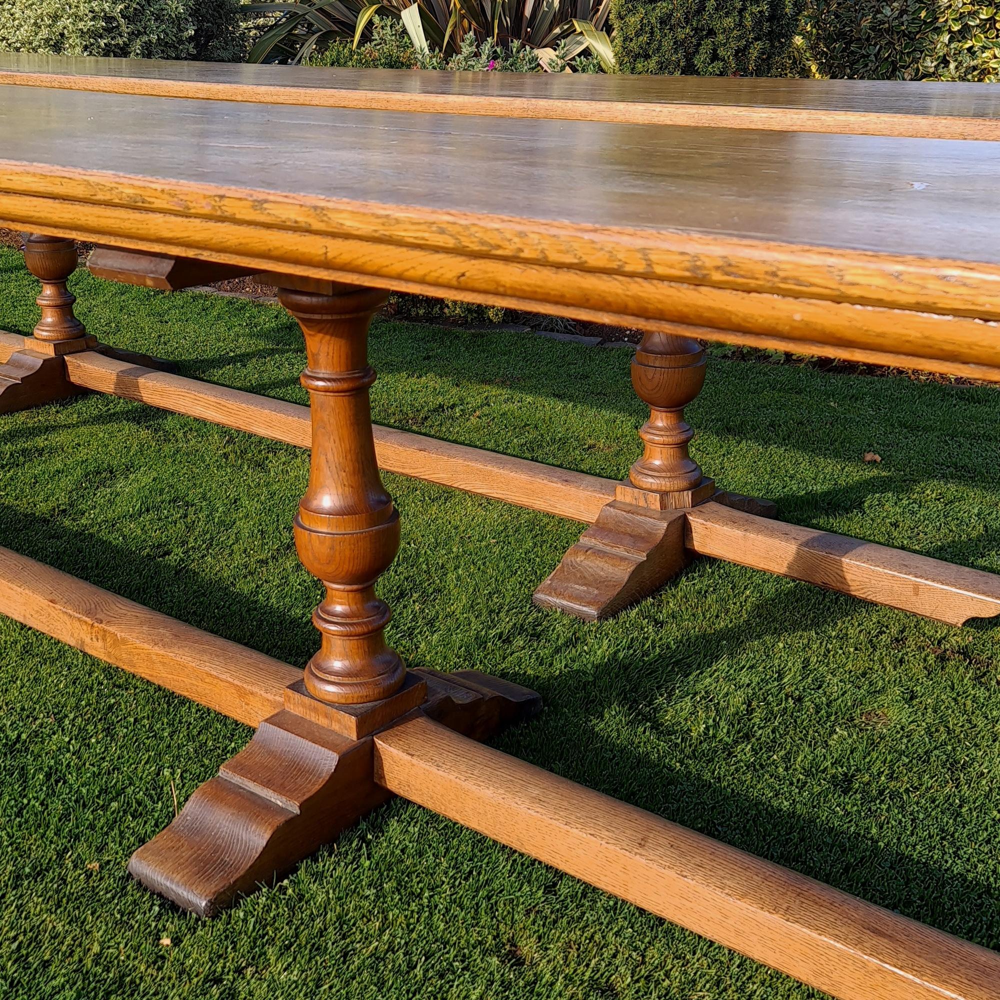 Victorian Pair of English Oak Trestle Tables For Sale