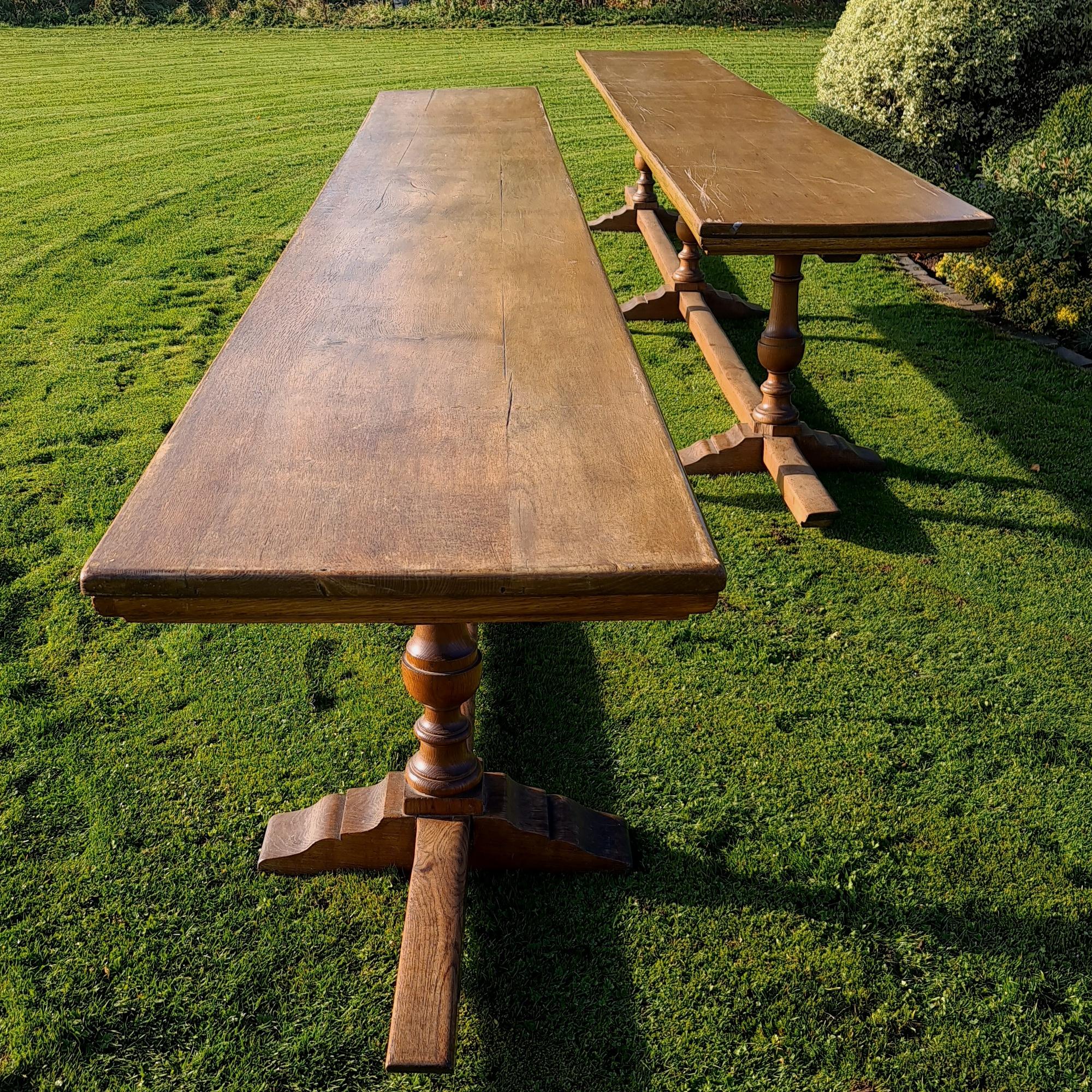 19th Century Pair of English Oak Trestle Tables For Sale