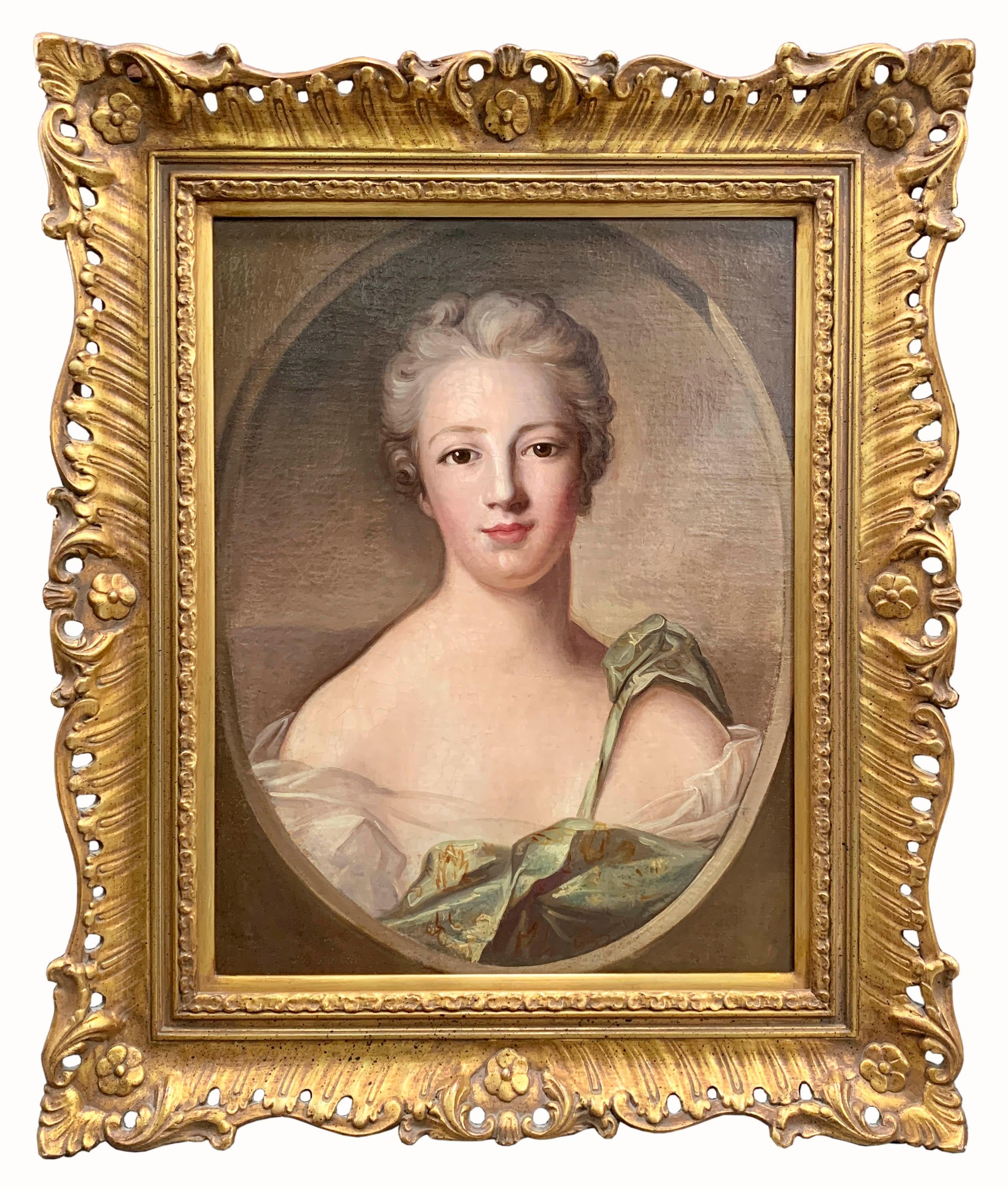 A charming pair of late 18th English century oil paintings on canvas. Each painting portrays a portrait of a young lady in oval within carved giltwood frame. 

Circa 1790

Dimensions:
Frame: 27.5