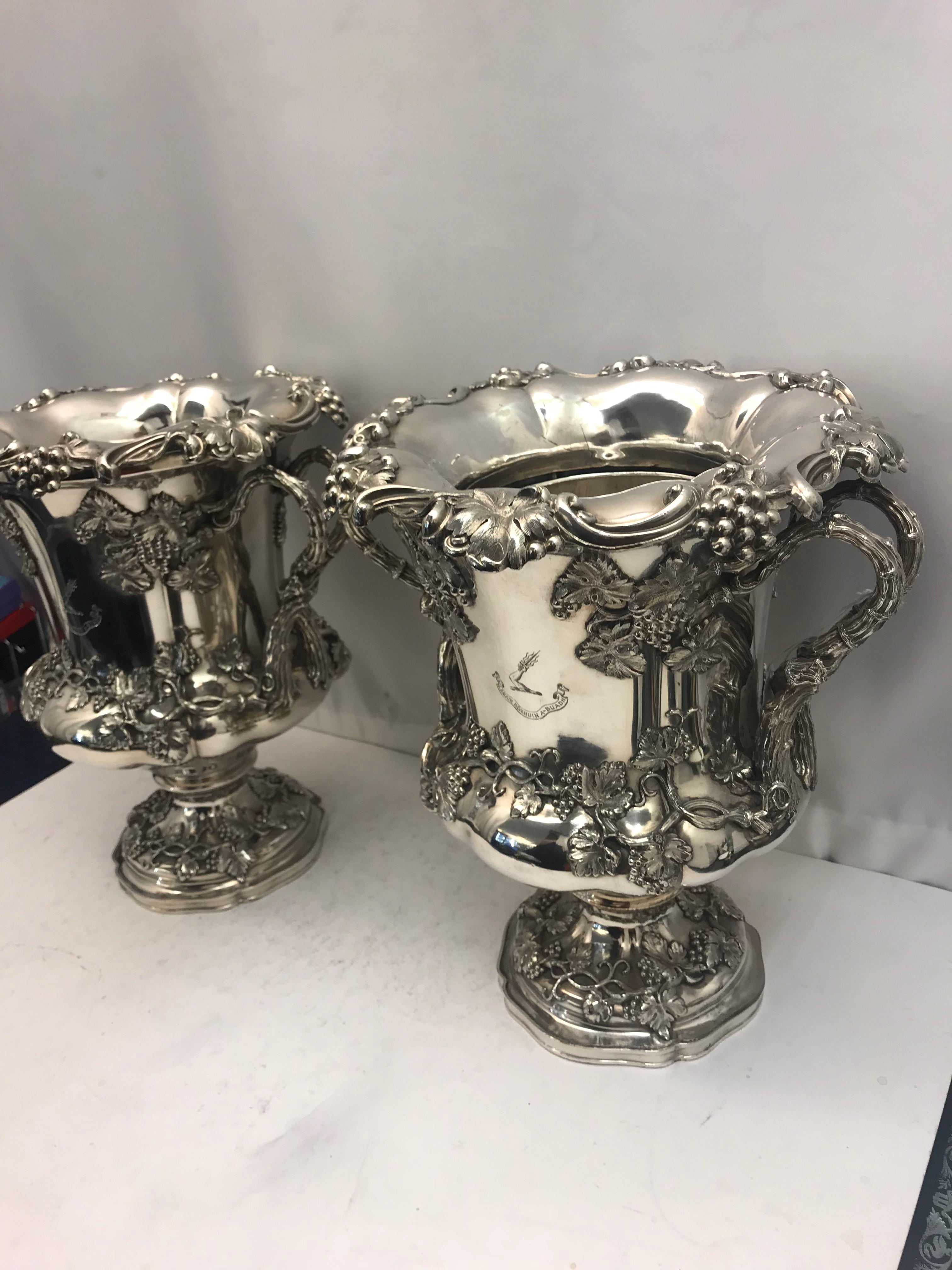 Mid-19th Century Pair of English Old Sheffield Silver Plate Wine Coolers, 1830