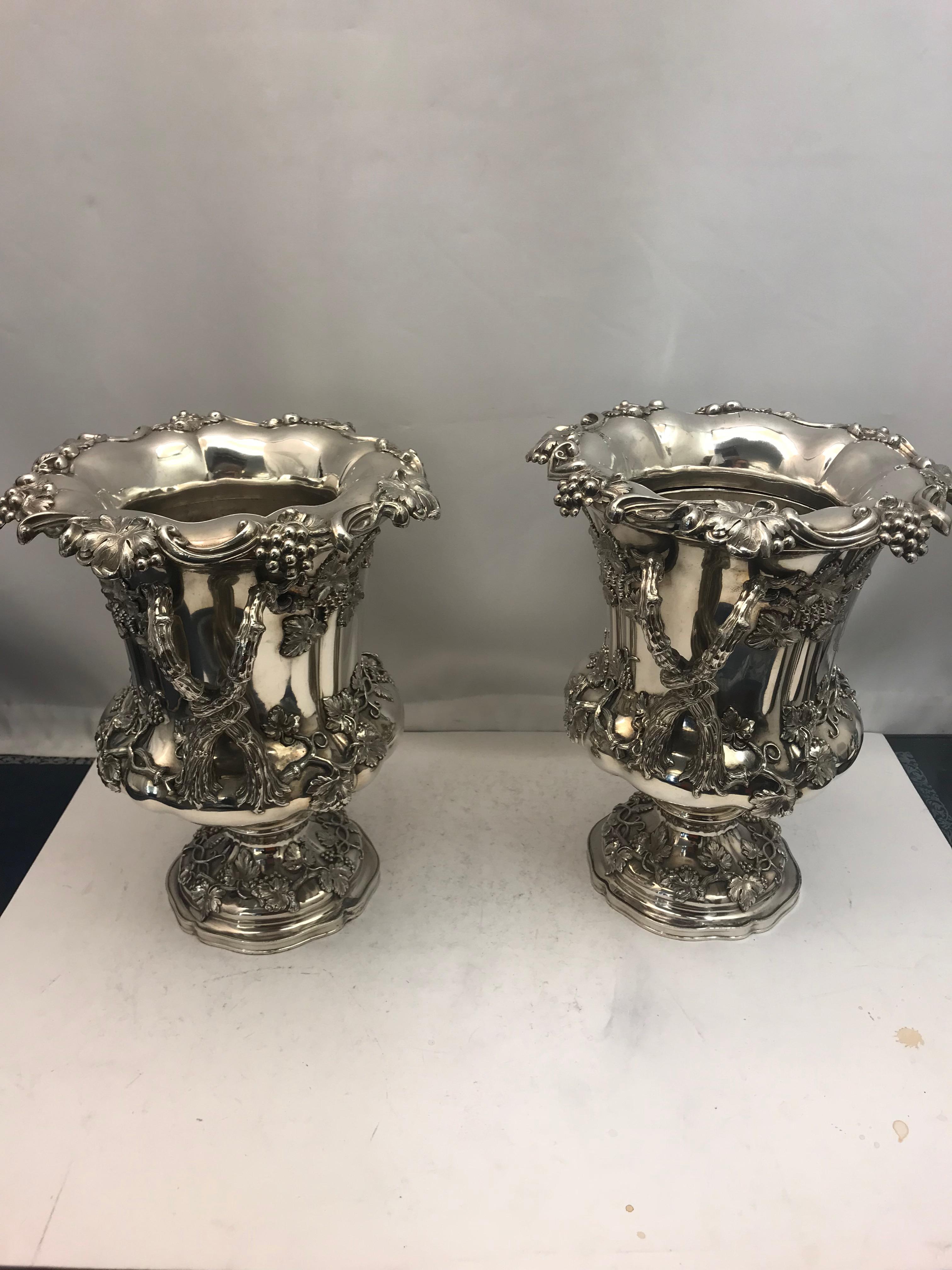 Pair of English Old Sheffield Silver Plate Wine Coolers, 1830 1